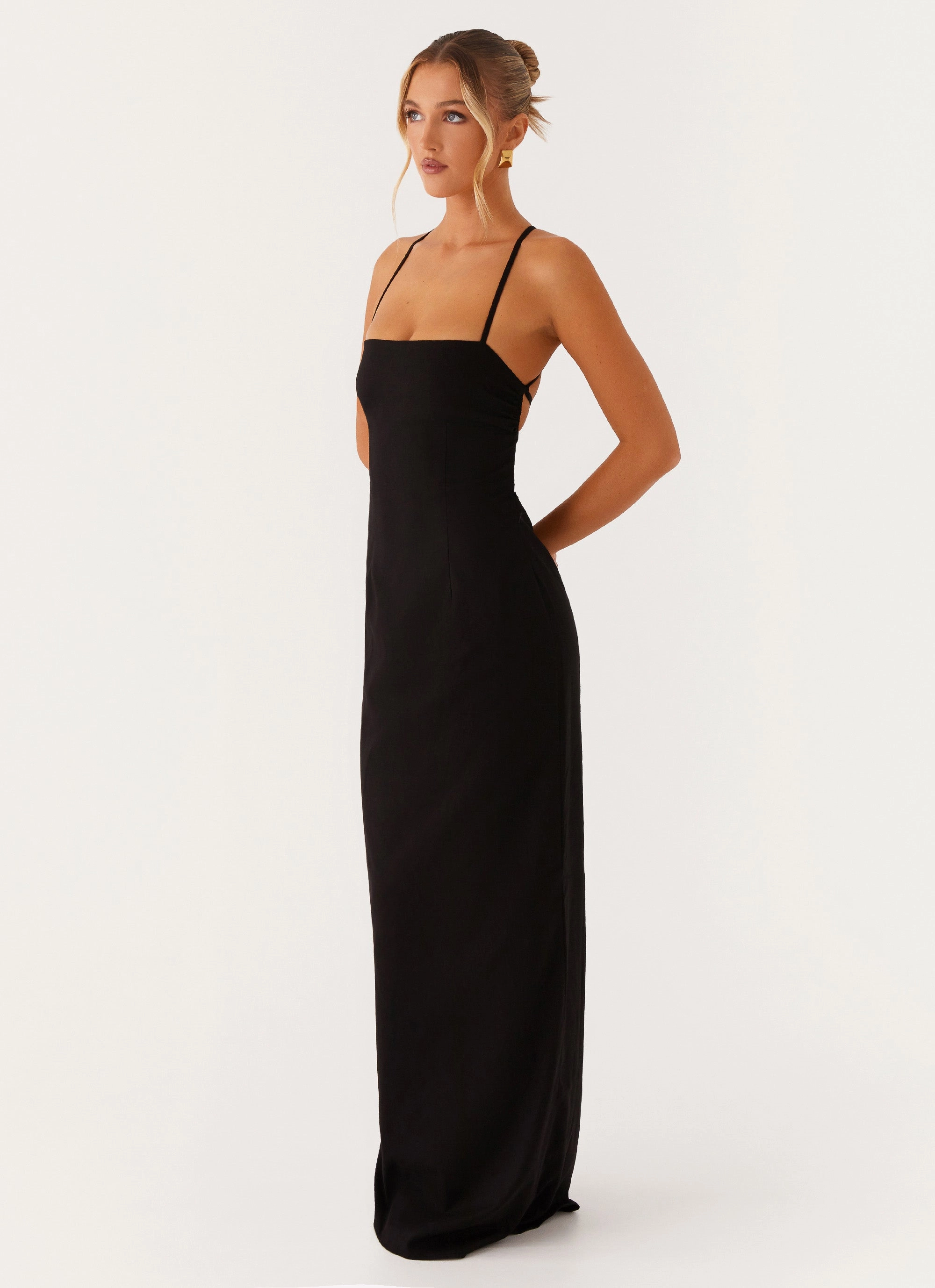 Cora Backless Maxi Dress - Black Slit Detail Cool Season