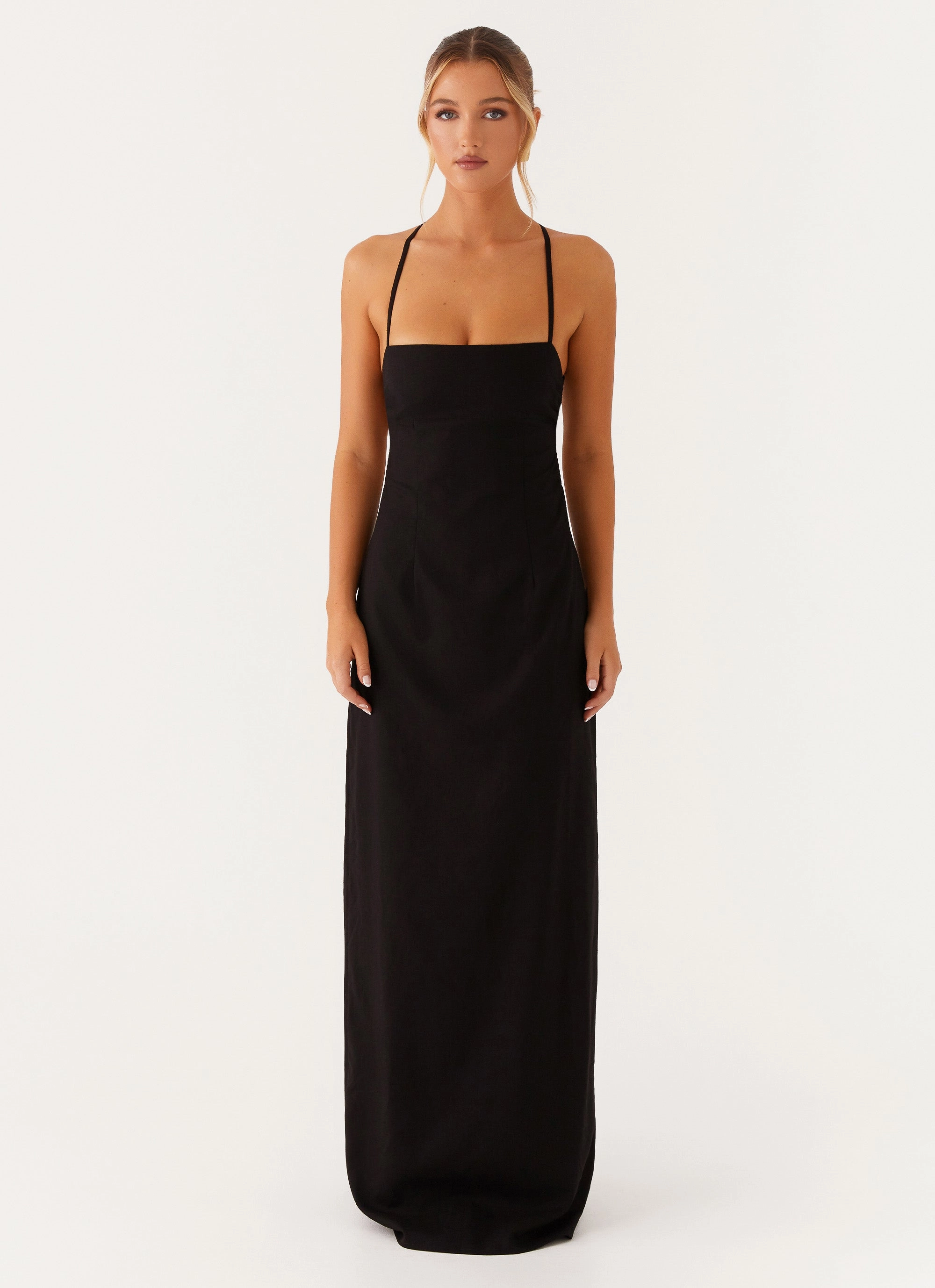 Cora Backless Maxi Dress - Black Gender Inclusive Contrast-Piping