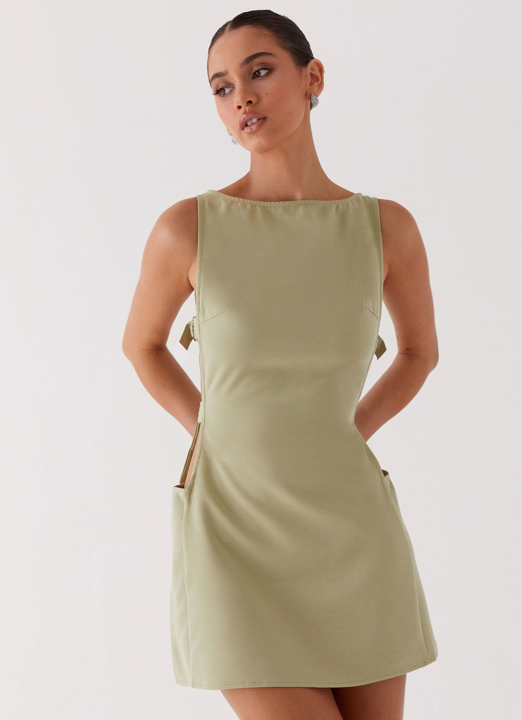 Relaxed Waistband Cherish You Buckle Mini Dress - Olive