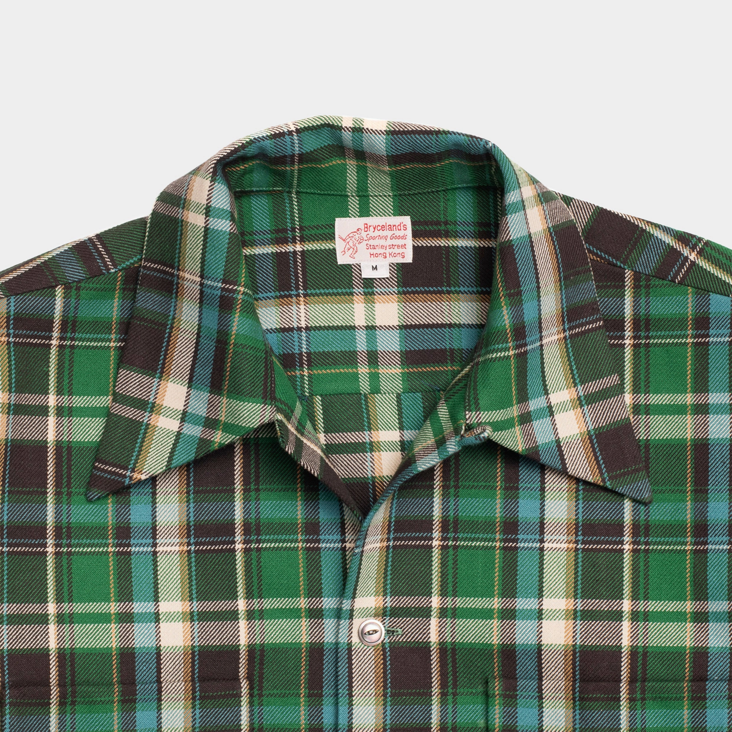 Tailored Cuffs Simple Fit Cotton Sports Shirt Green/Blue Check