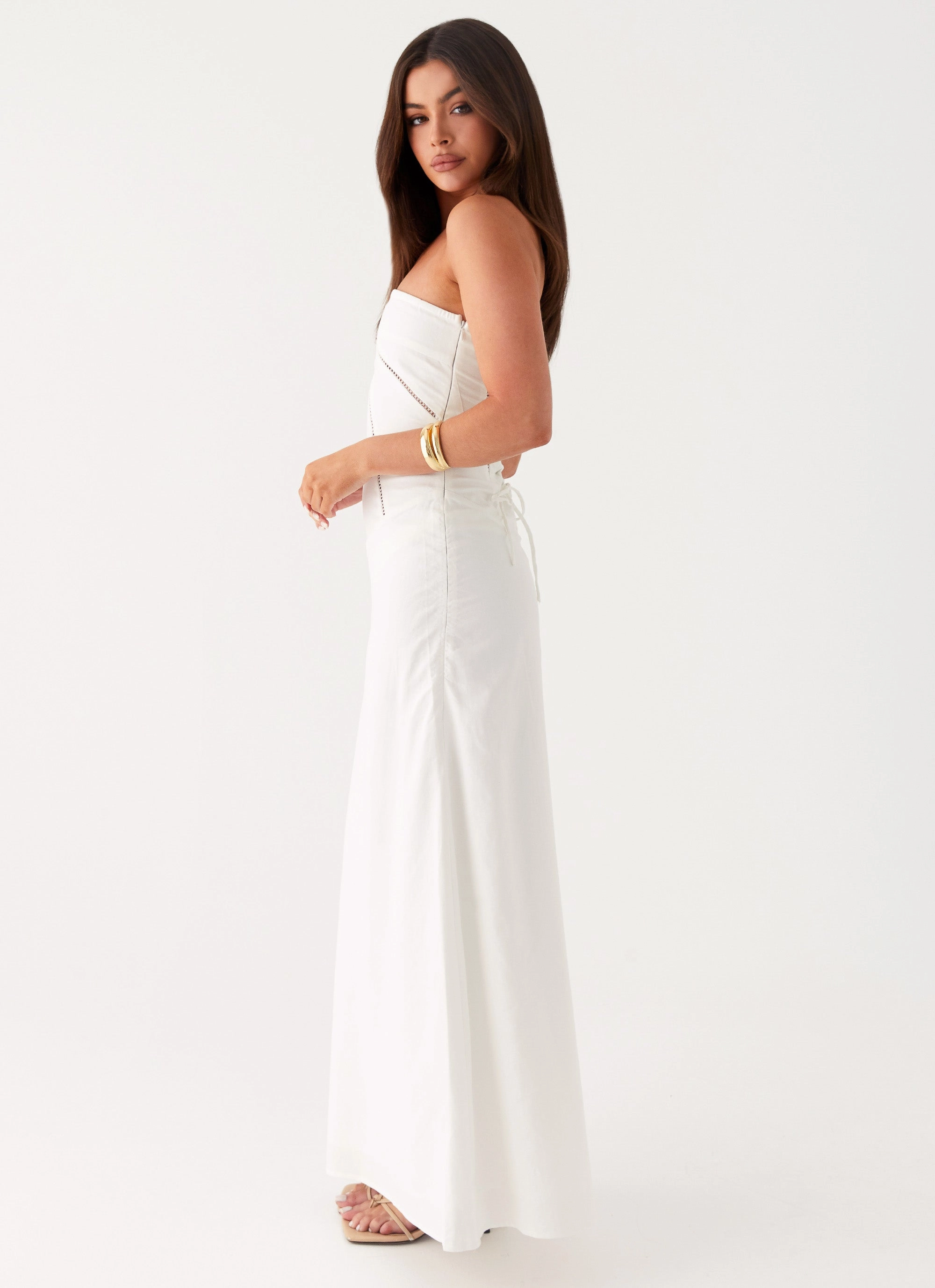 polka-dot Natural Layers Cerisa Linen Maxi Dress - White