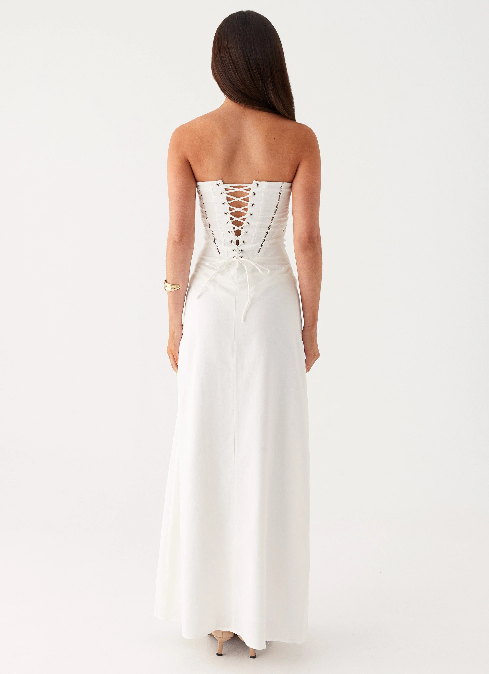 Photo Glow Floor-Length Cerisa Linen Maxi Dress - White