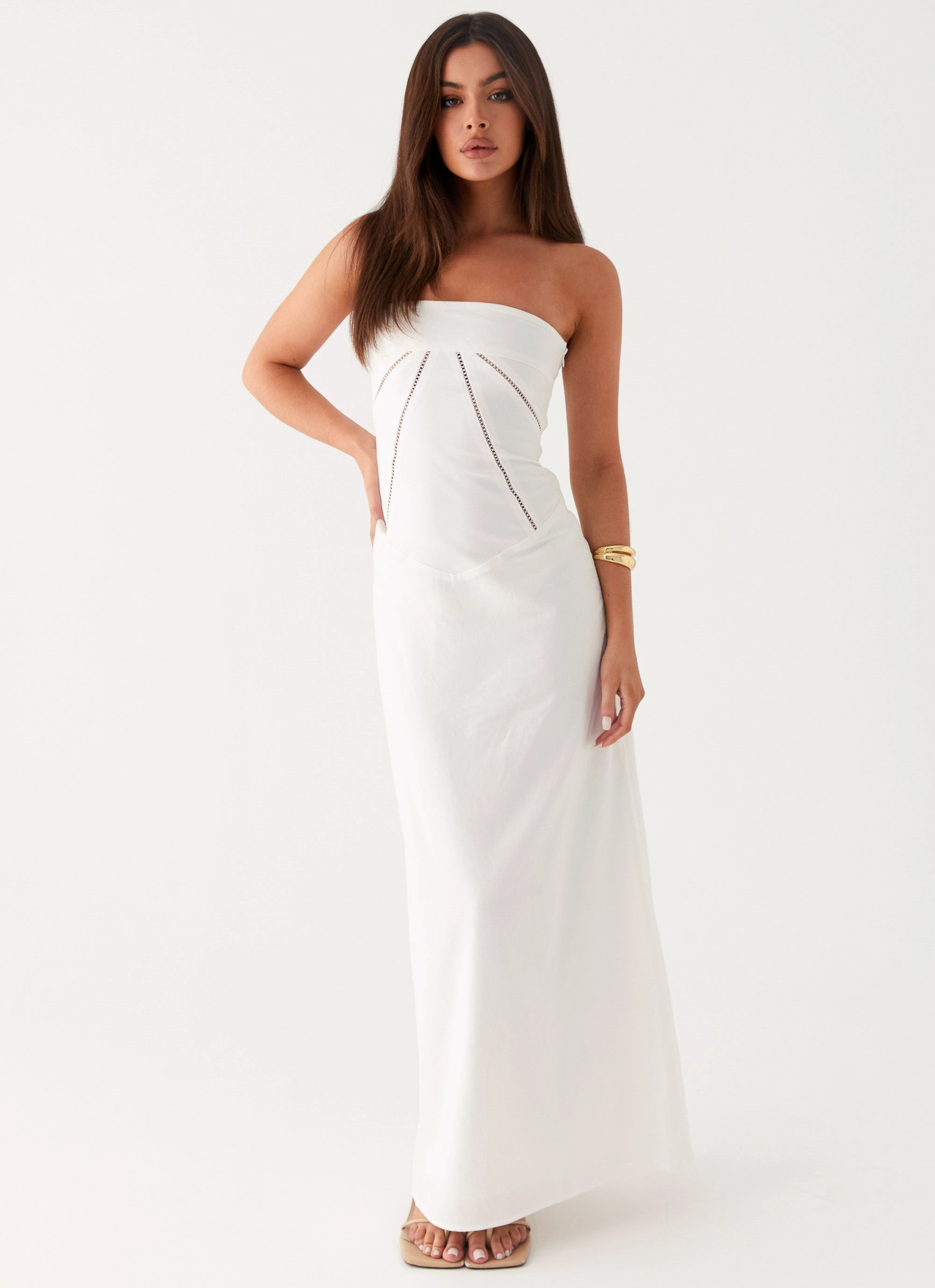 Fit Clean Soft color Cerisa Linen Maxi Dress - White