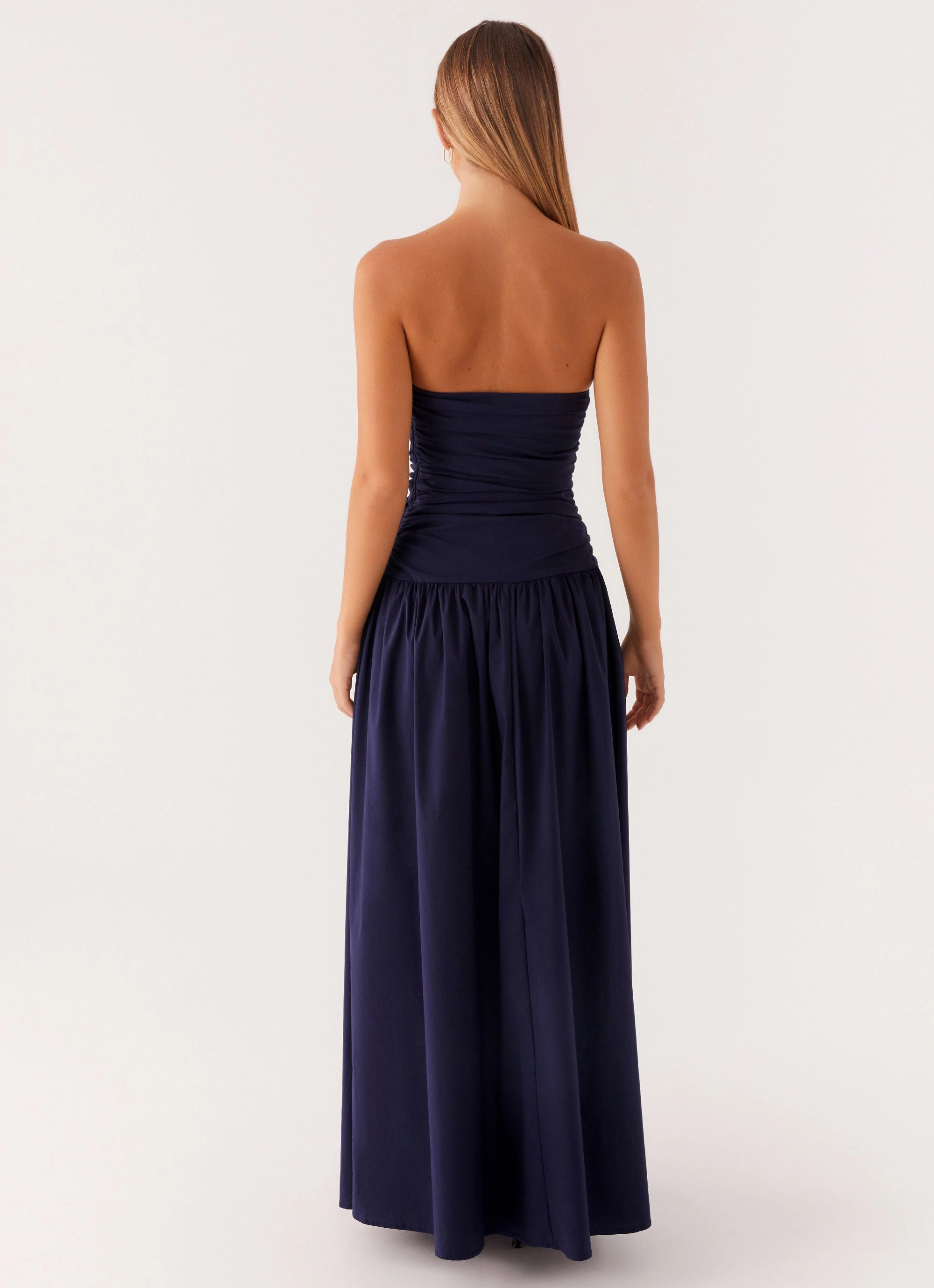 Social Ease Subtle Finish Carmel Maxi Dress - Navy