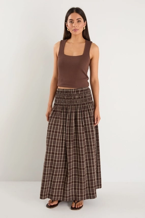 Water resistant coating Cheerful Chocolate Gingham Shirred Waist Maxi Skirt