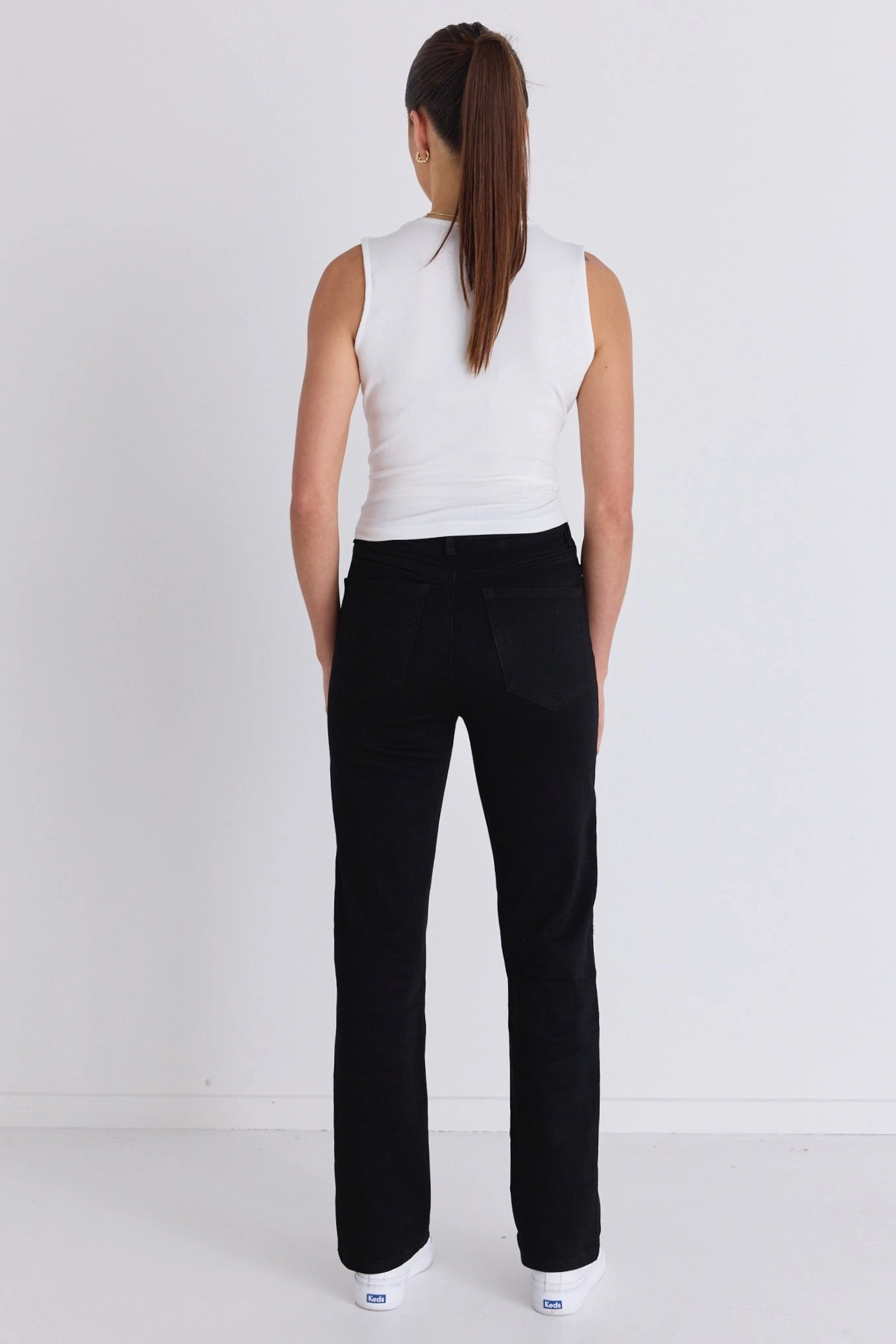 Tight Cut Layered Wear Stadium Black High Rise Straight Super Stretch Jean