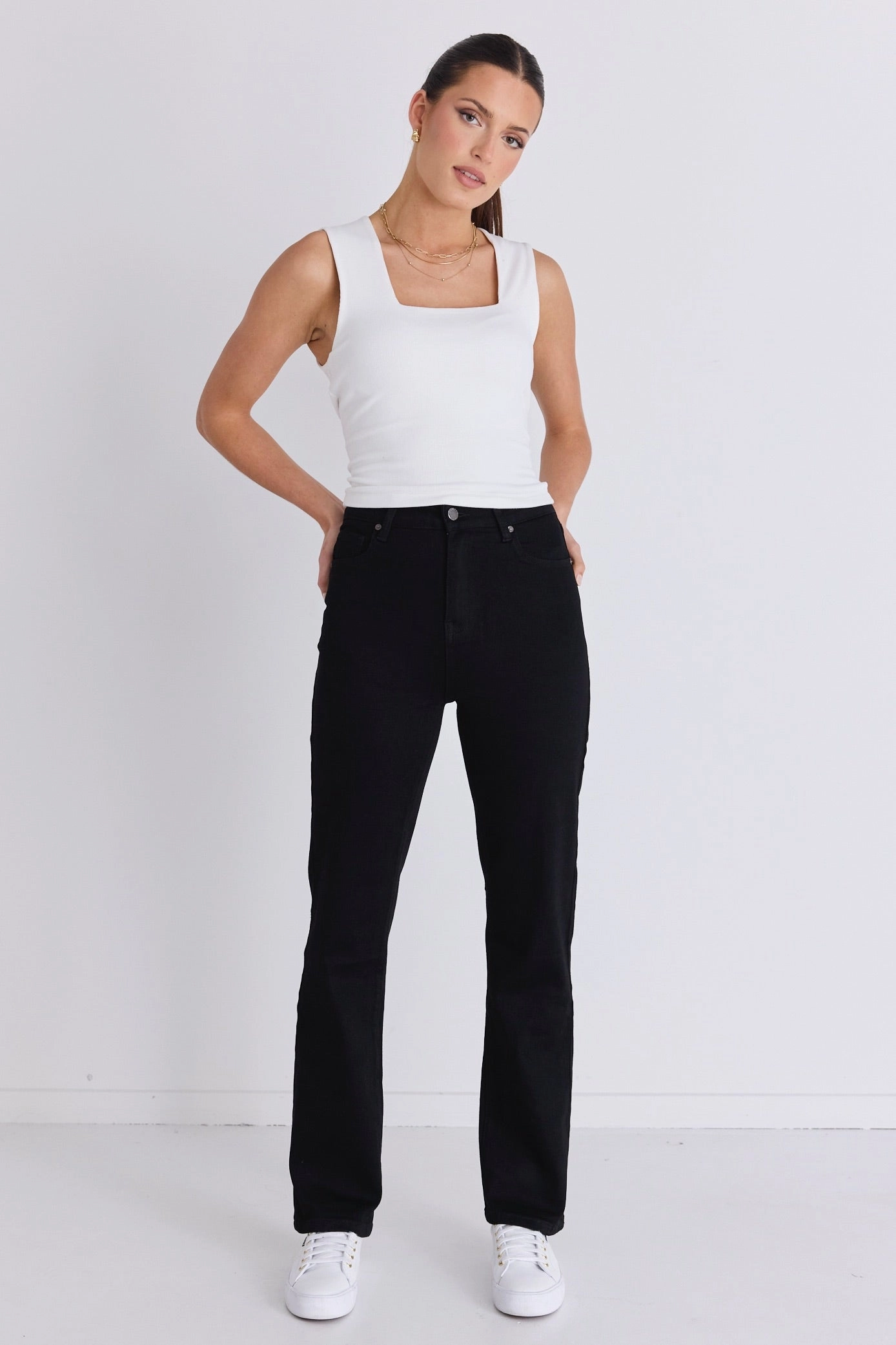 Ventilated Mesh Lining Timeless Appeal Stadium Black High Rise Straight Super Stretch Jean