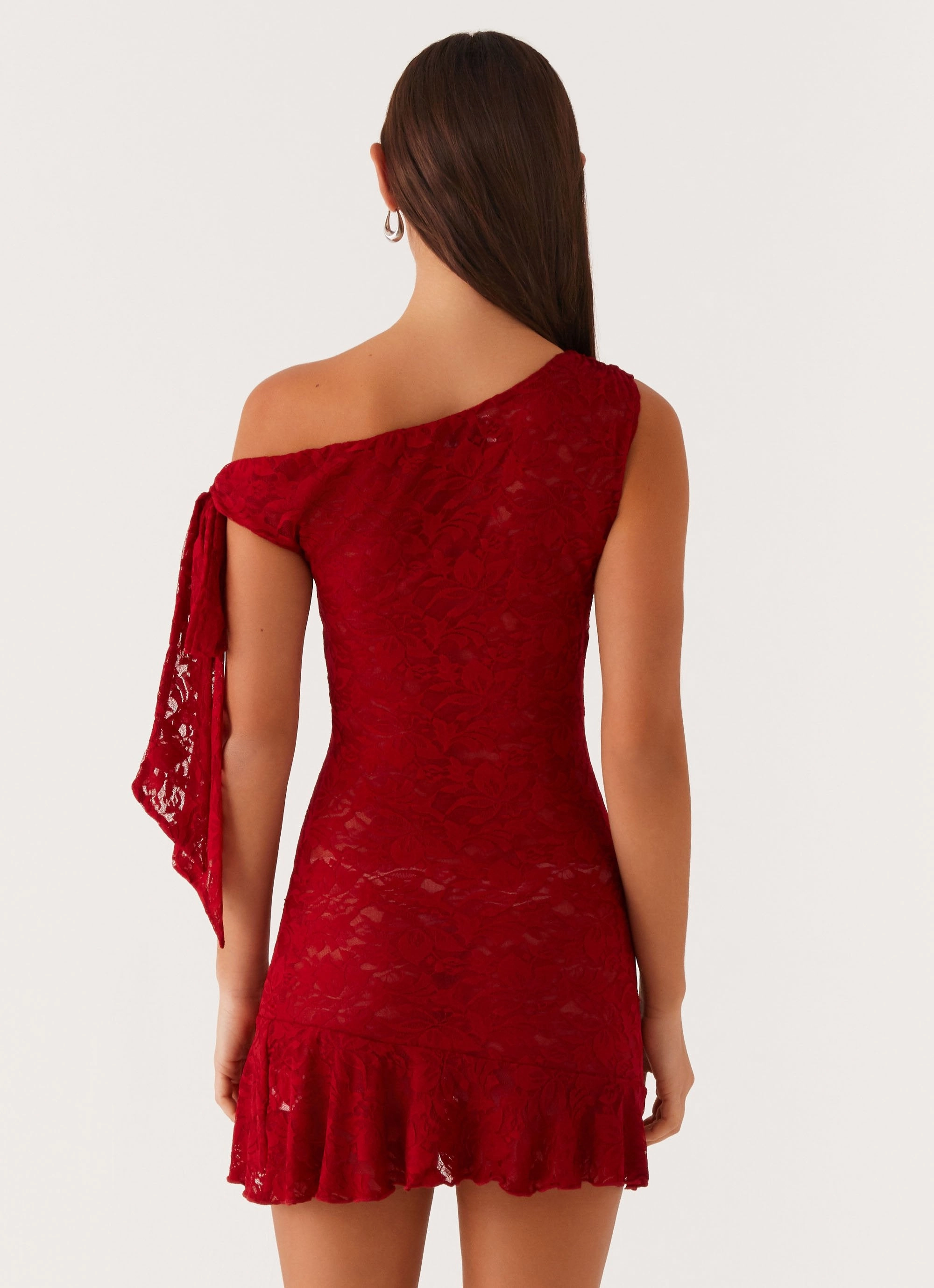 Layer Light Easy Movement Palm House Lace Mini Dress - Red