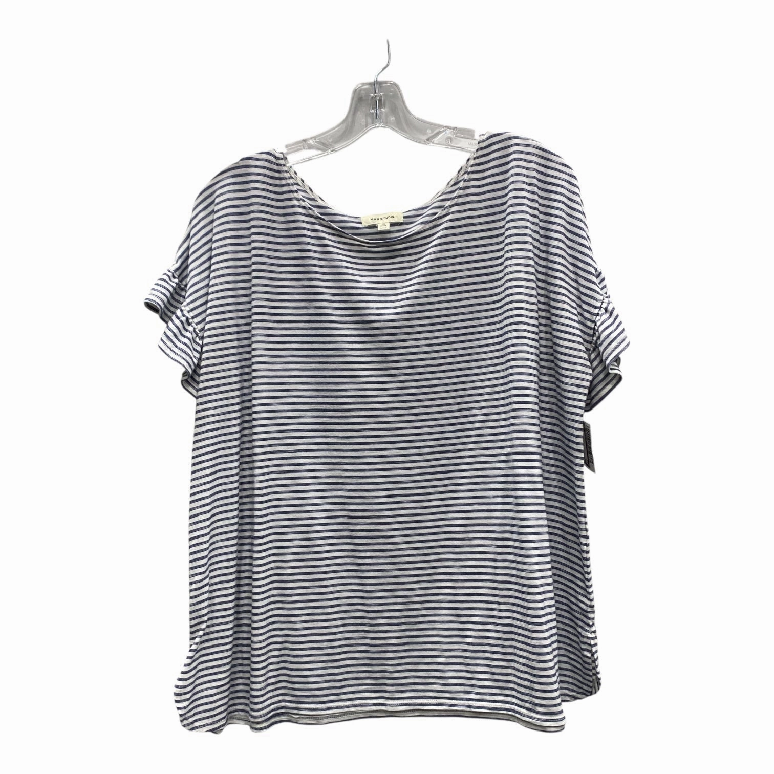 Top Ss By Max Studio In Blue & White, Size:1X DoubleStitched Seams