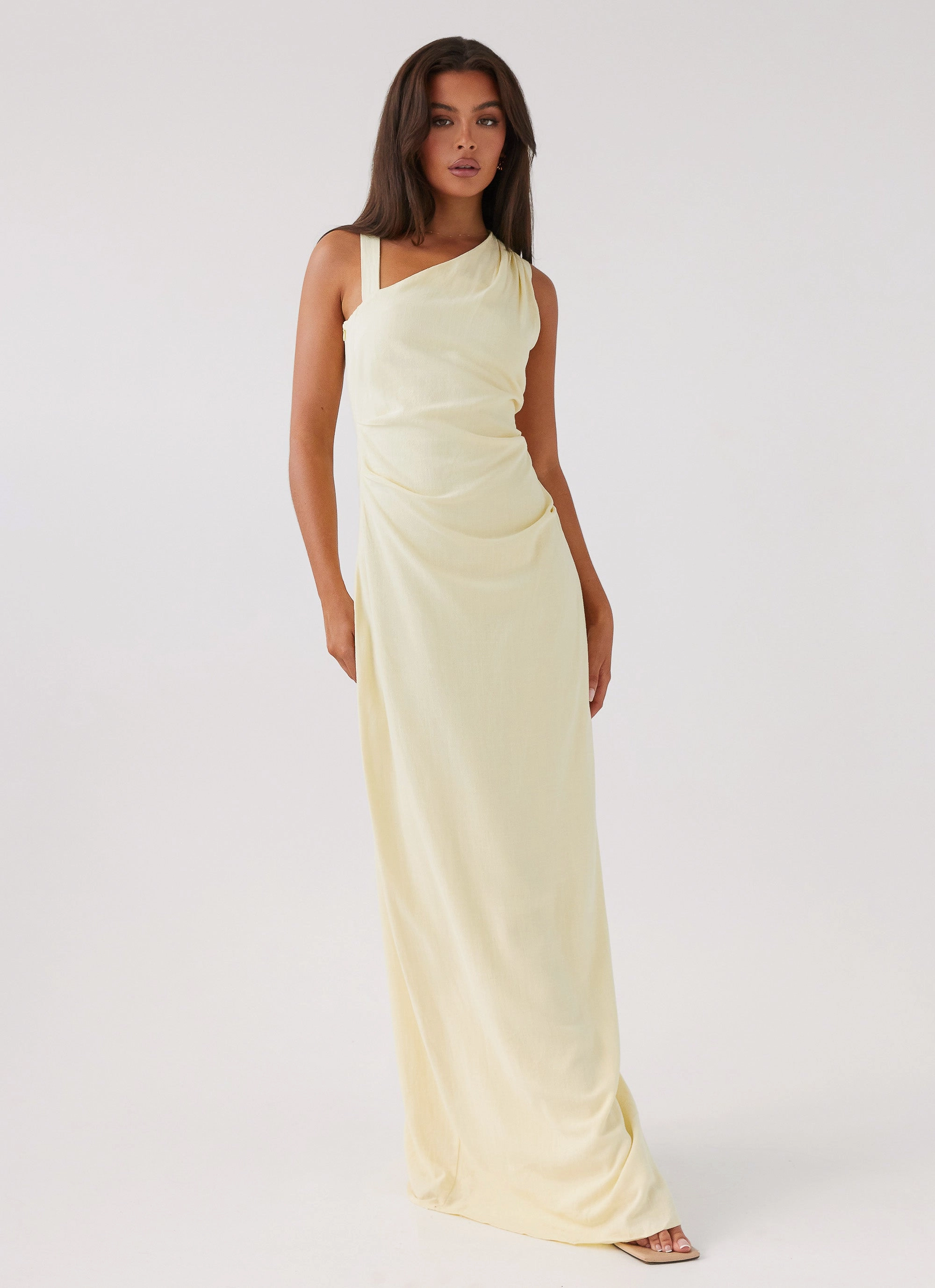 Daffodil Charm Linen Maxi Dress - Sunflower Yellow Relaxed and stylish Satin-Sleeve