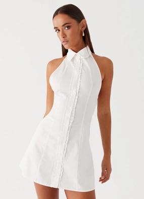 Drawstring-Closure Mix-And-Match Dallas Collared Mini Dress - White