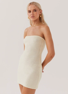 AdjustableStraps Leg-Lengthening Dance The Night Tube Knit Mini Dress - Pearl Shimmer