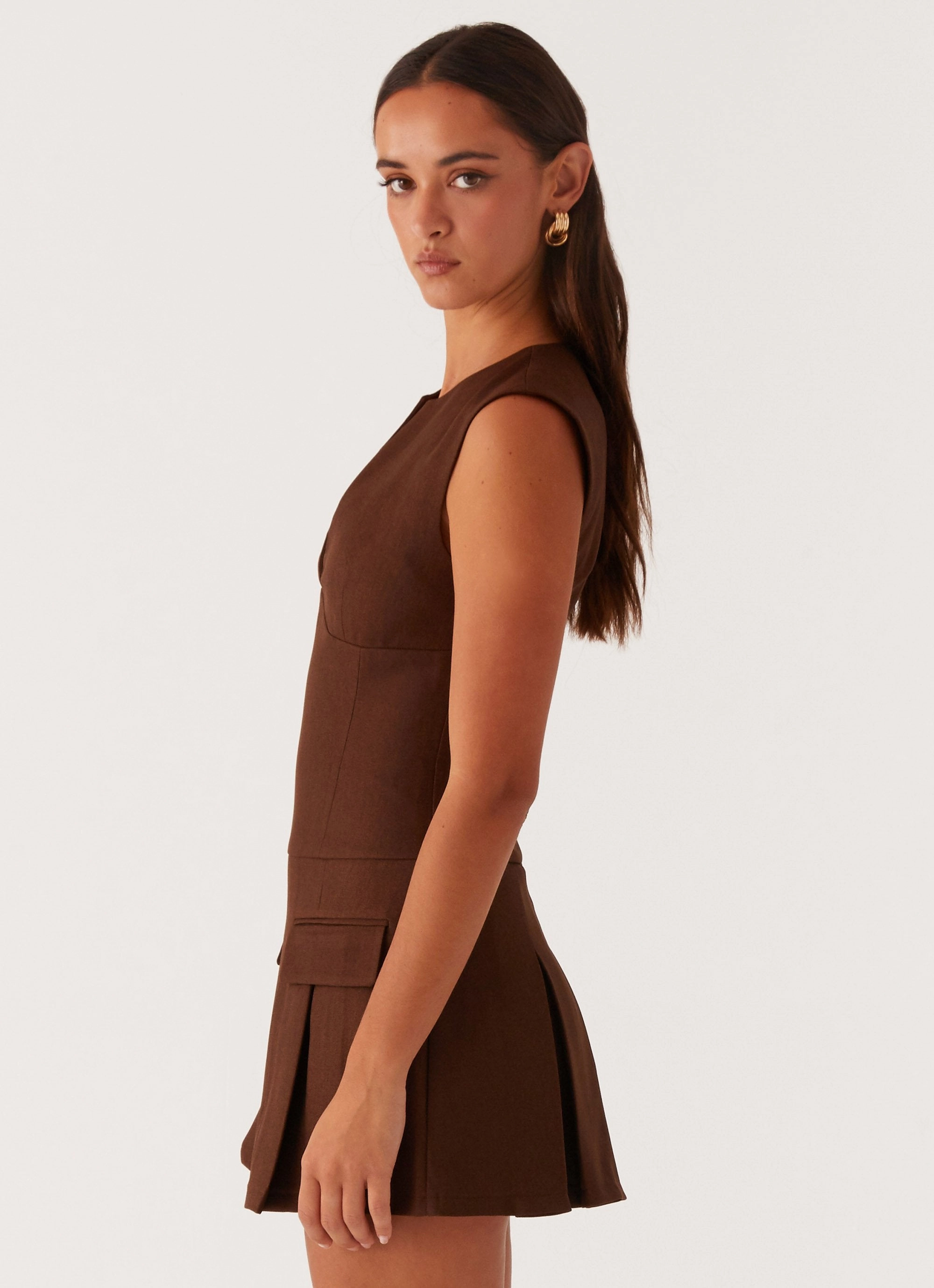 Cassia Mini Dress - Brown Relaxed Fit Texture Edge