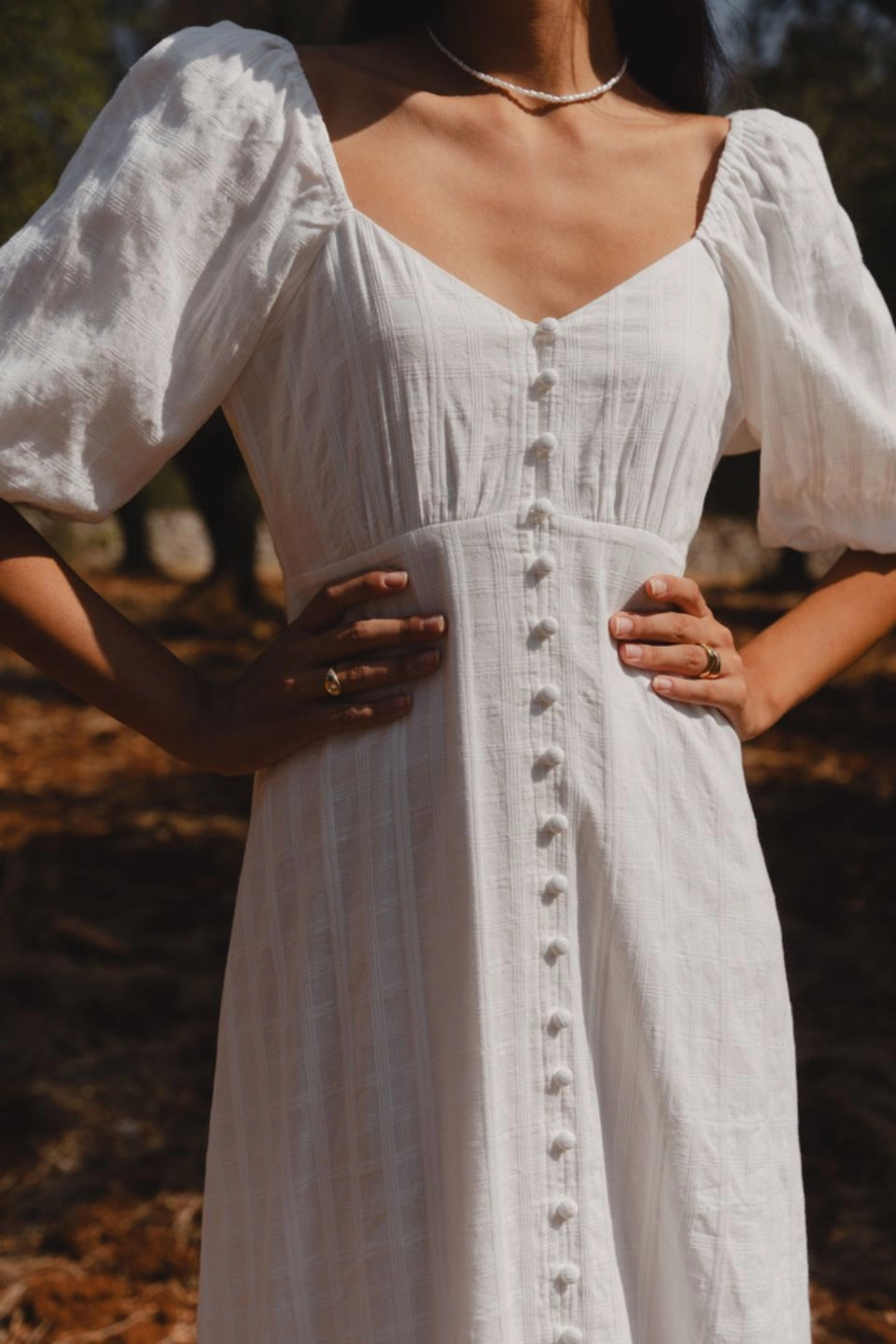 Heartfelt Ivory Check SS Button Front Midi Dress Date night Adjustable-Straps