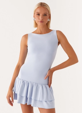 Rhiannon Frill Mini Dress - Blue NoiseFreeFabric Gender Free