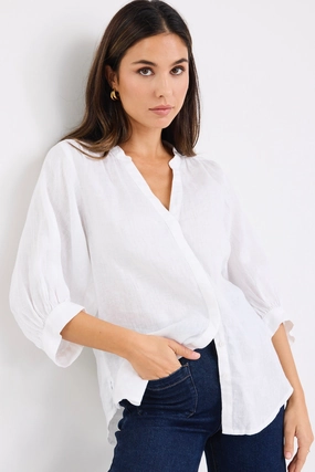 SoftTouchFinish Deity White Linen Button Through Puff Sleeve Ss Blouse
