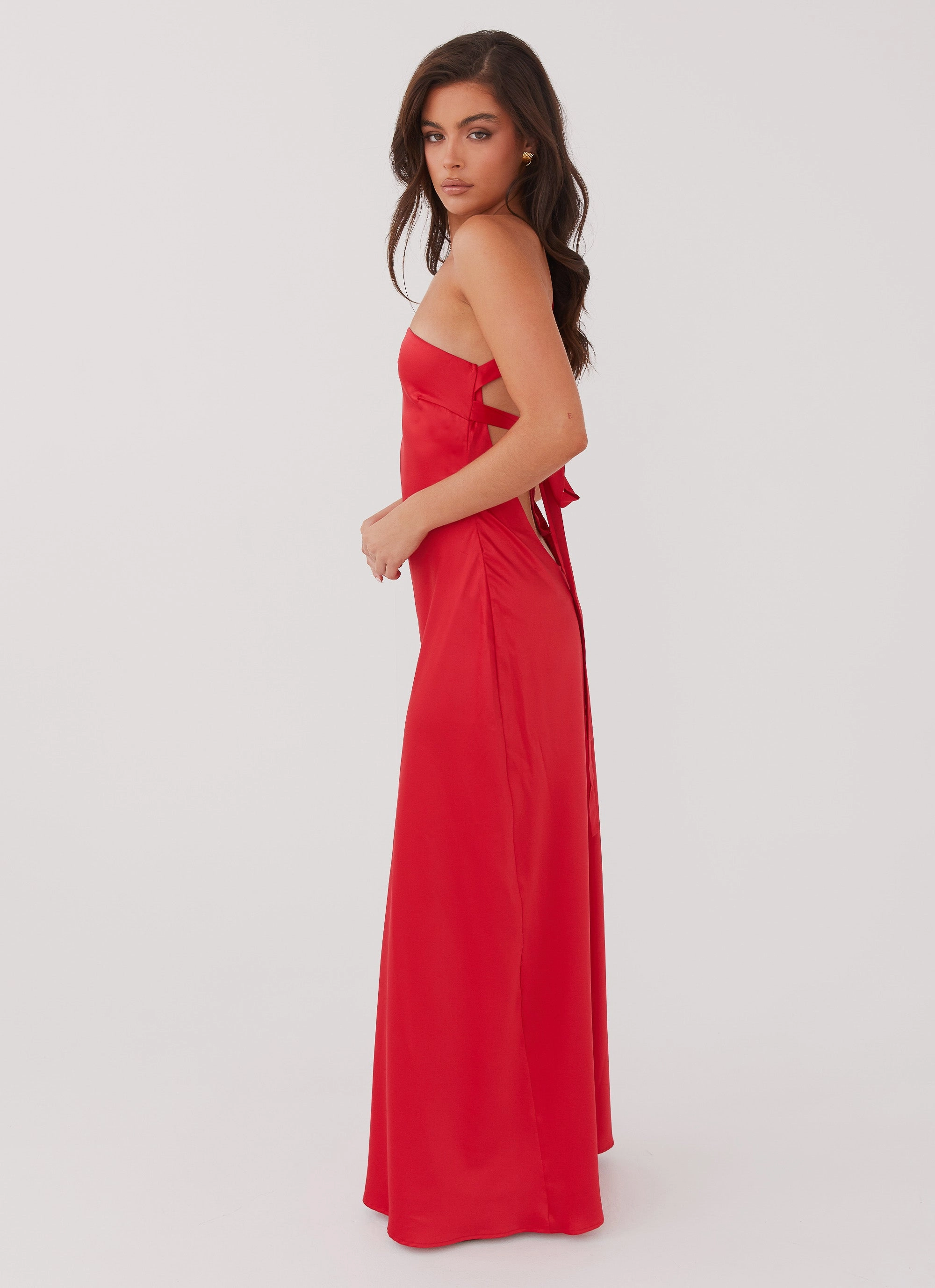 Clasp-Closure Light And Airy Delancy One Shoulder Maxi Dress - Rouge Red