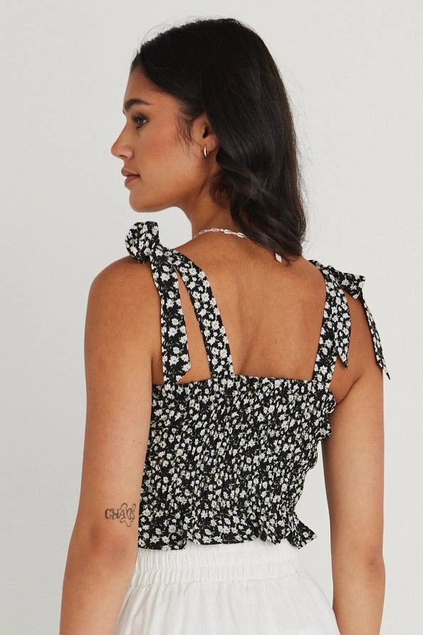 Tailored Seams Delicious Black Ditsy Floral Shirred Cami Top