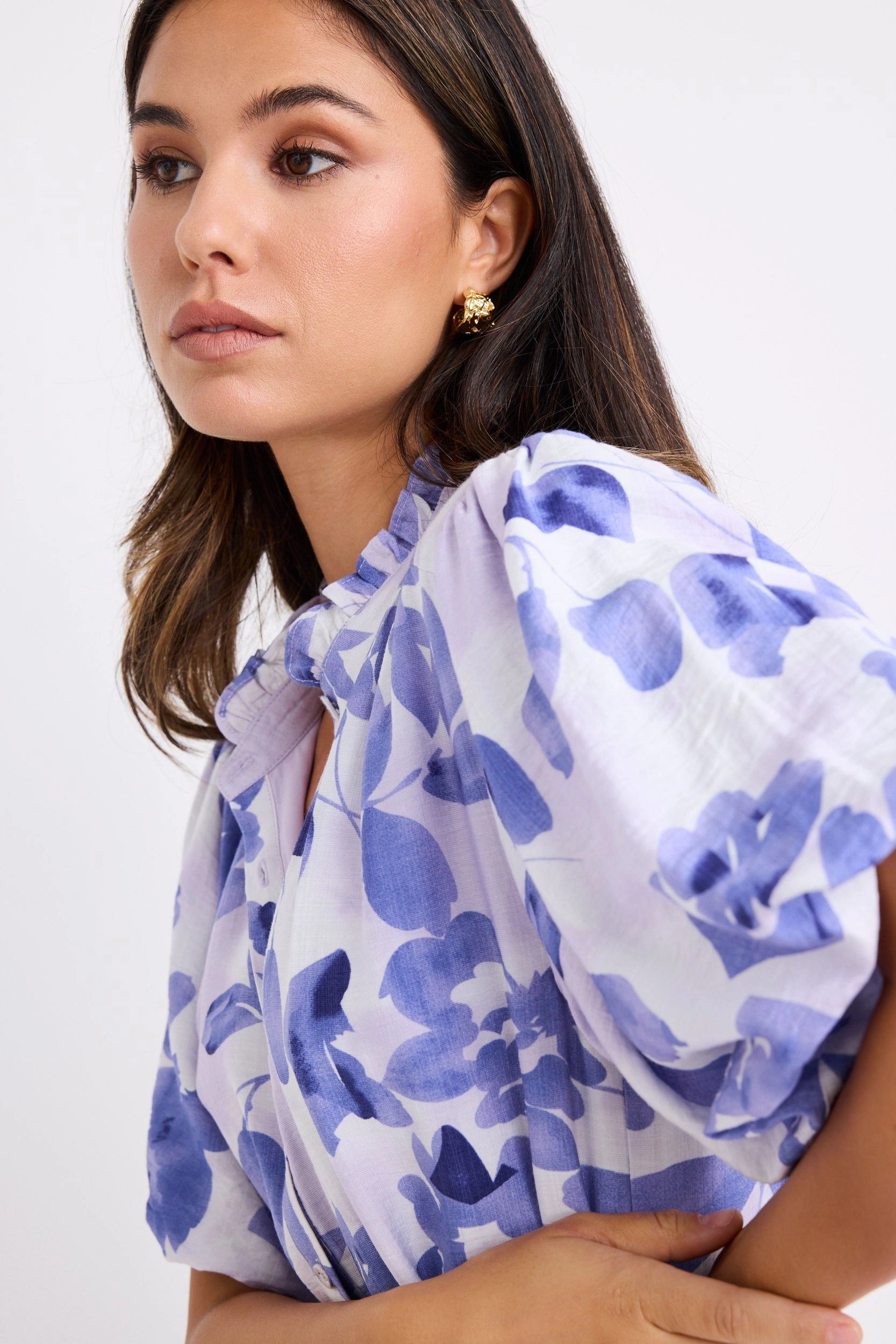 Casual Style Wear Classic wrap dress Delphi Ivory Blue Floral Drop Waist Belted Mini Dress