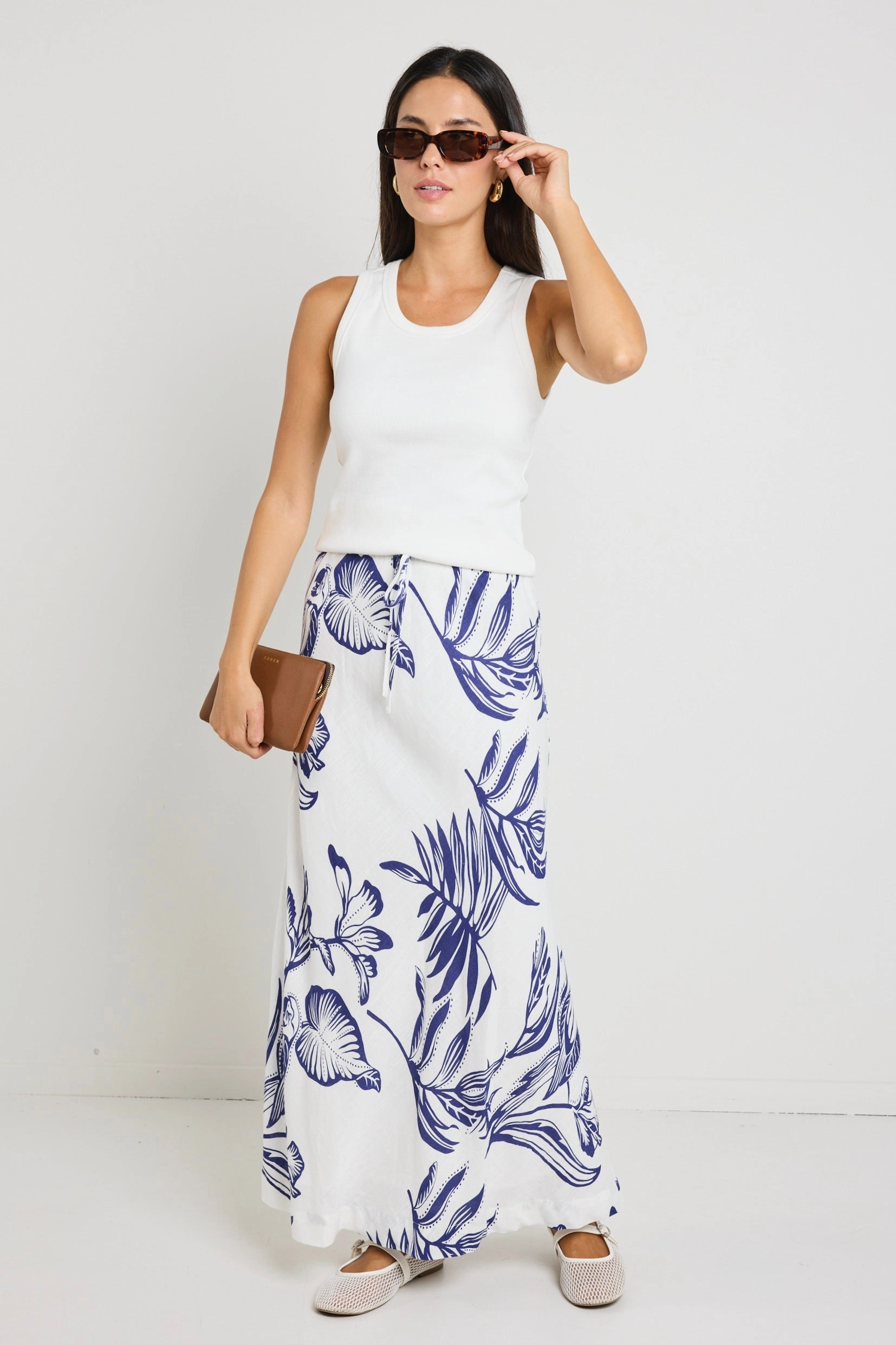 Structured silhouette Laidback Feel Departure Navy Silhouette Tie Waist Bias Maxi Skirt