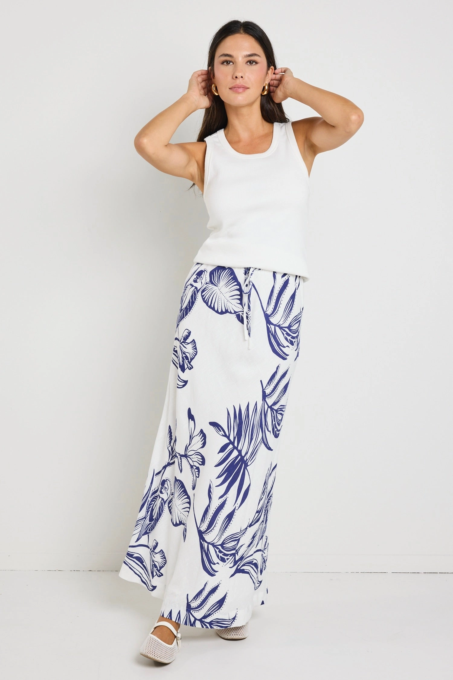 Departure Navy Silhouette Tie Waist Bias Maxi Skirt Day Ready Neat Style