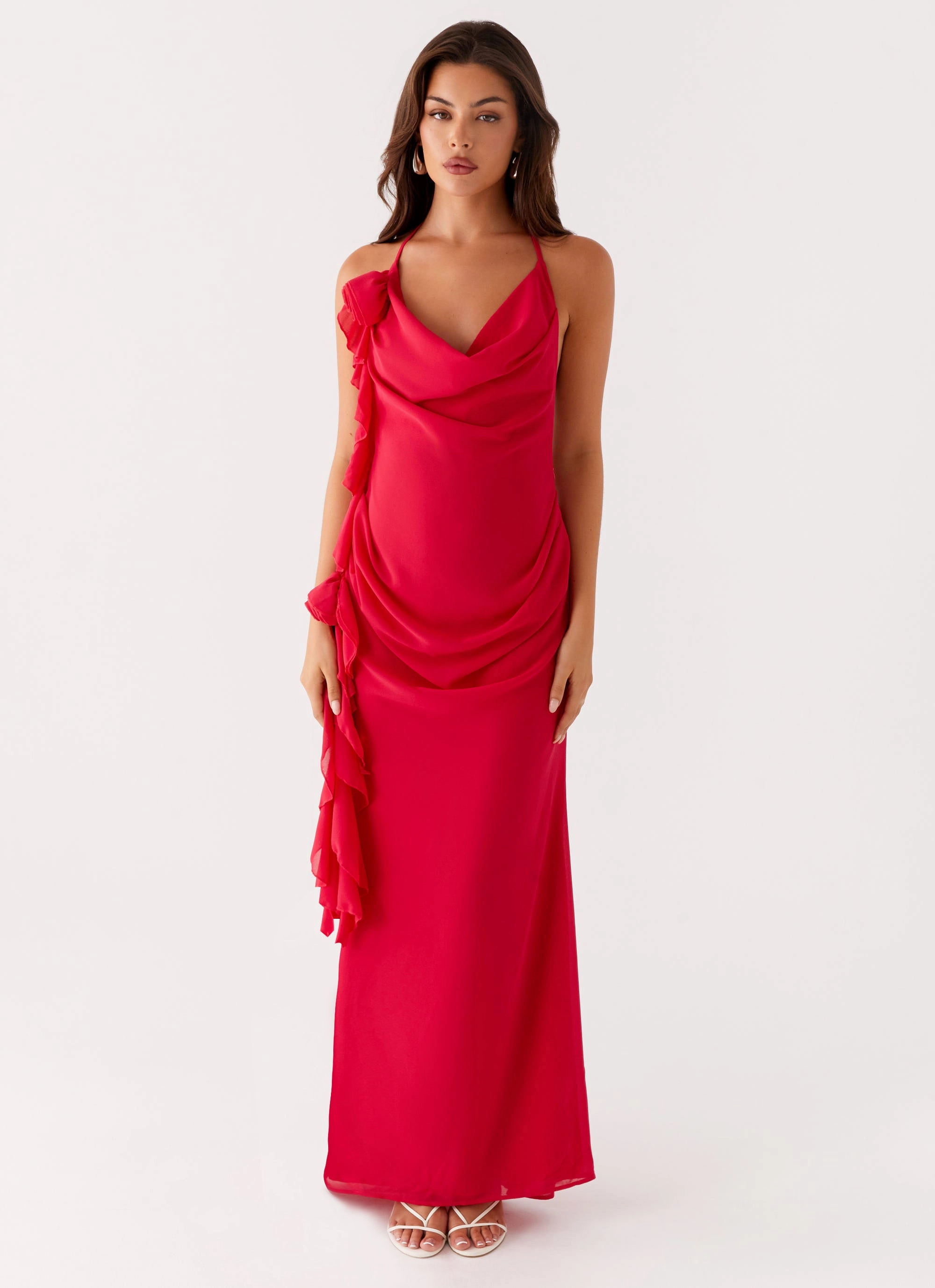 Soft Neutral velvet feel Diedre Rose Strappy Maxi Dress - Raspberry