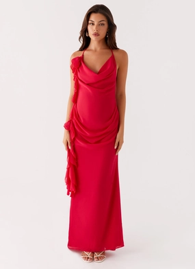 Soft Neutral velvet feel Diedre Rose Strappy Maxi Dress - Raspberry