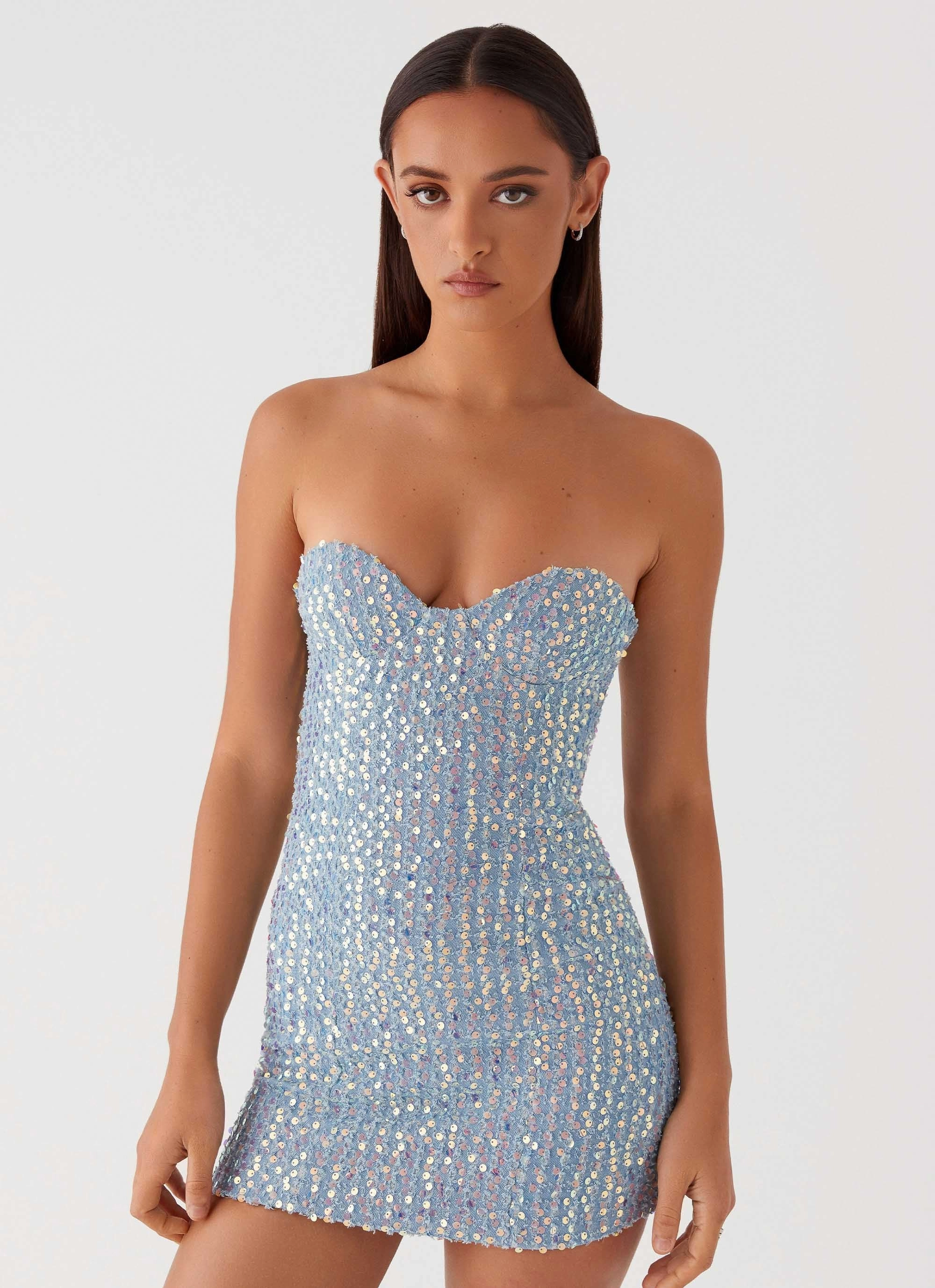 Perfect Style Disturbia Sequin Mini Dress - Sequin Denim