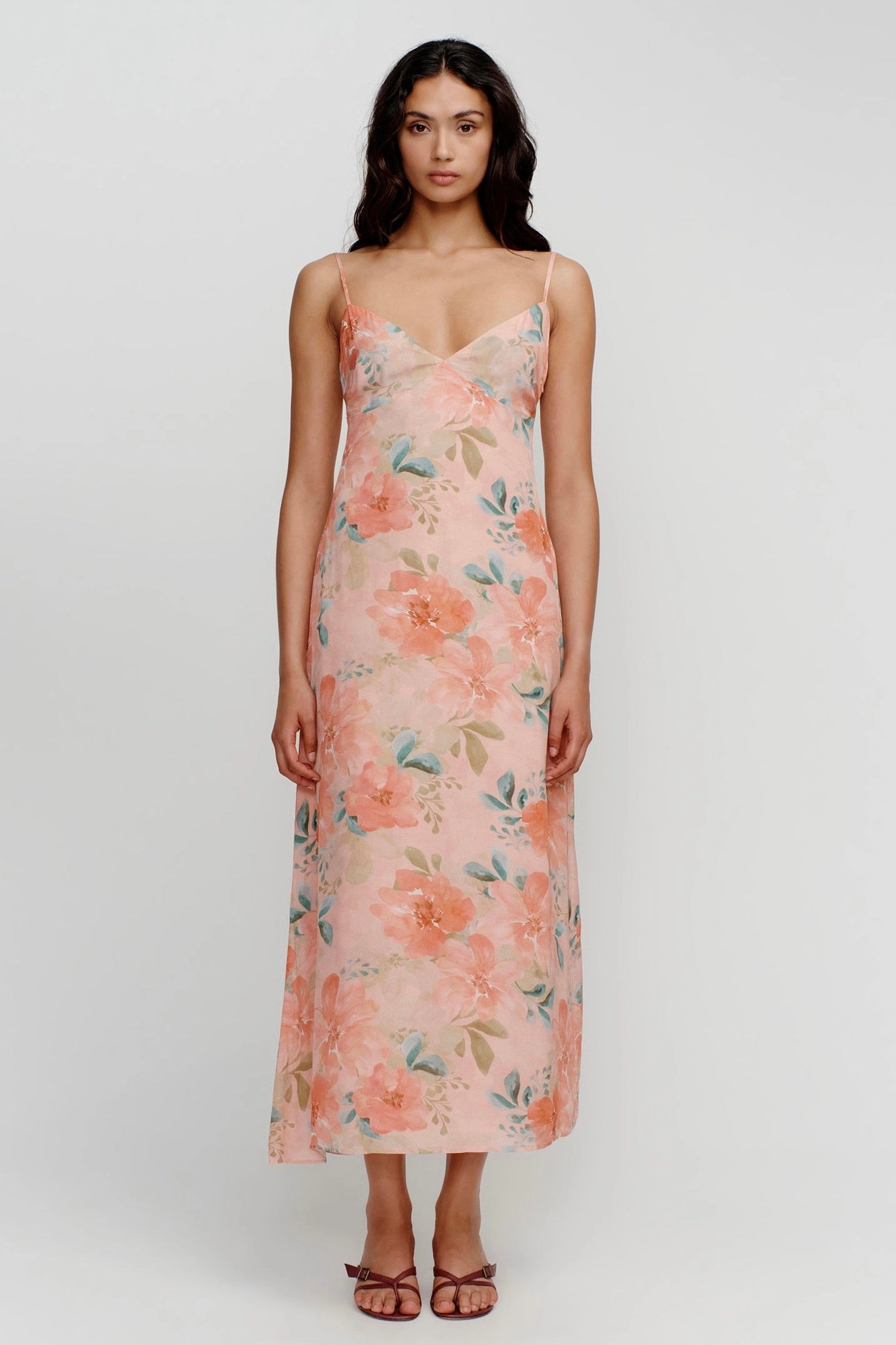 Domenica Pink Floral Midi Dress Comfortable shift dress