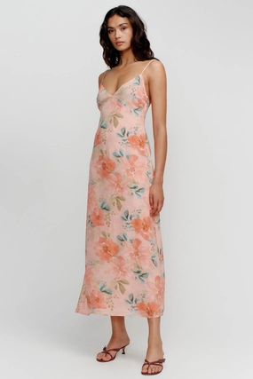 Domenica Pink Floral Midi Dress Urban Line Elegant Fabric