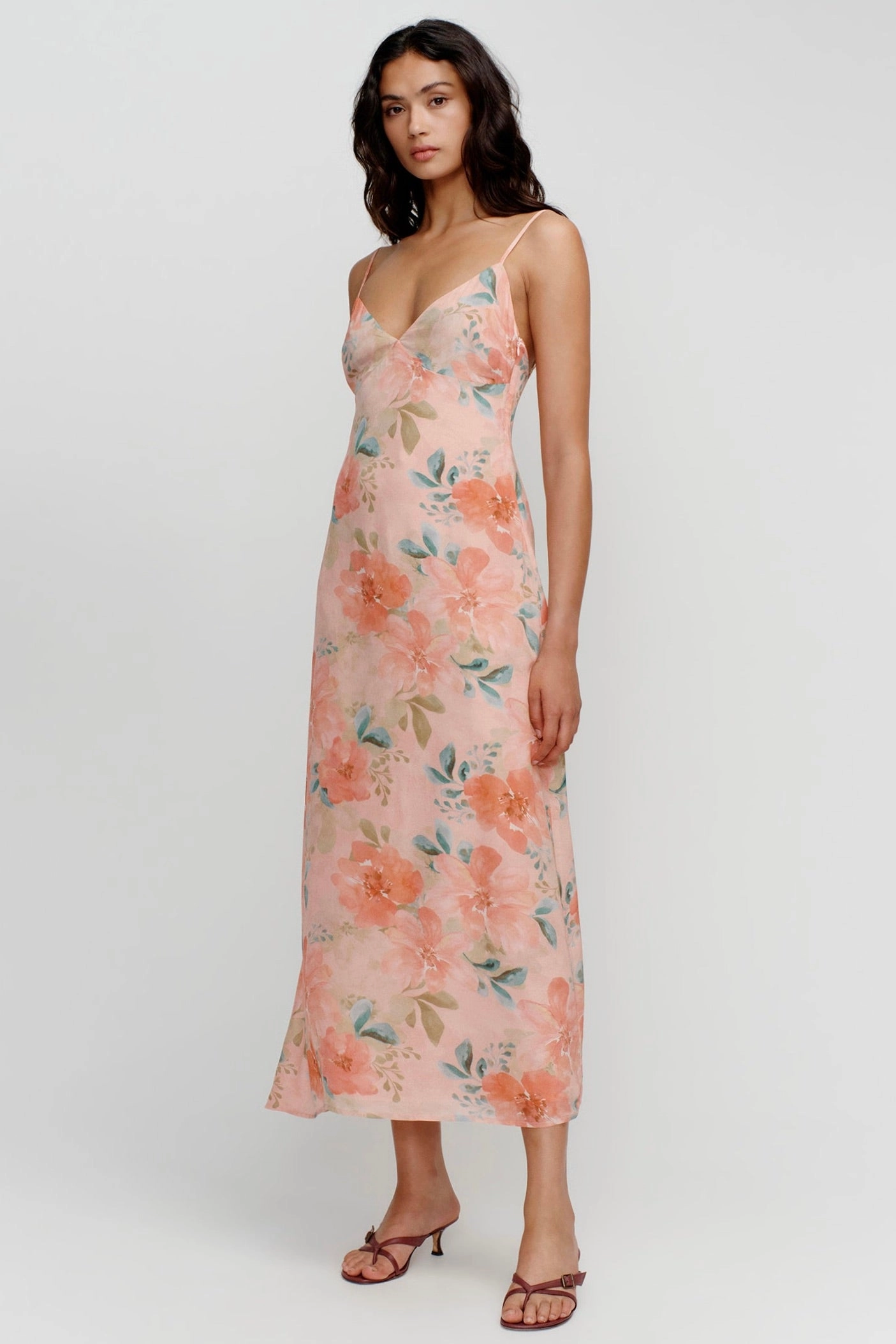 Domenica Pink Floral Midi Dress Urban Line Elegant Fabric