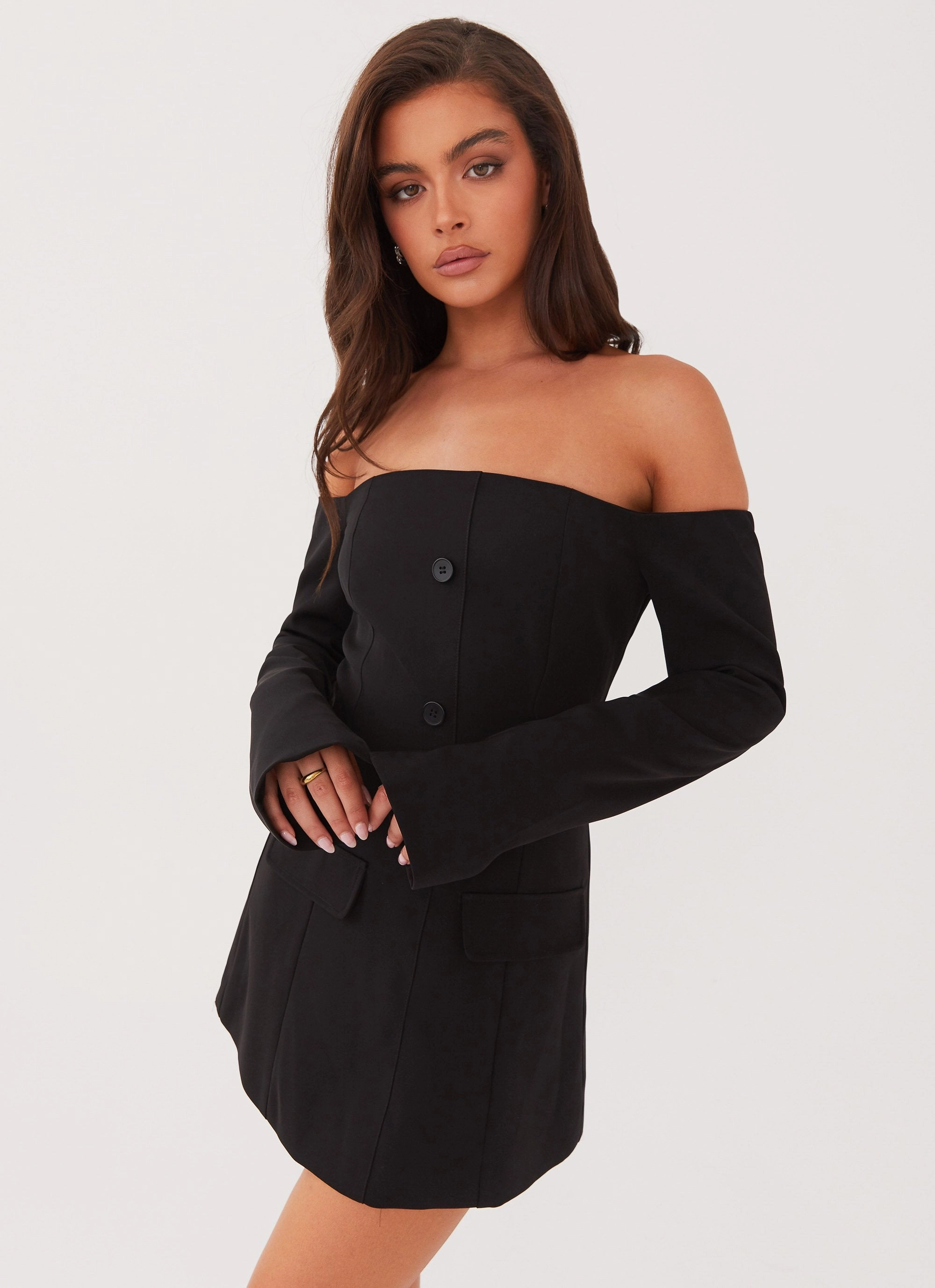 A-Line Silky Mood Dominique Blazer Mini Dress - Black