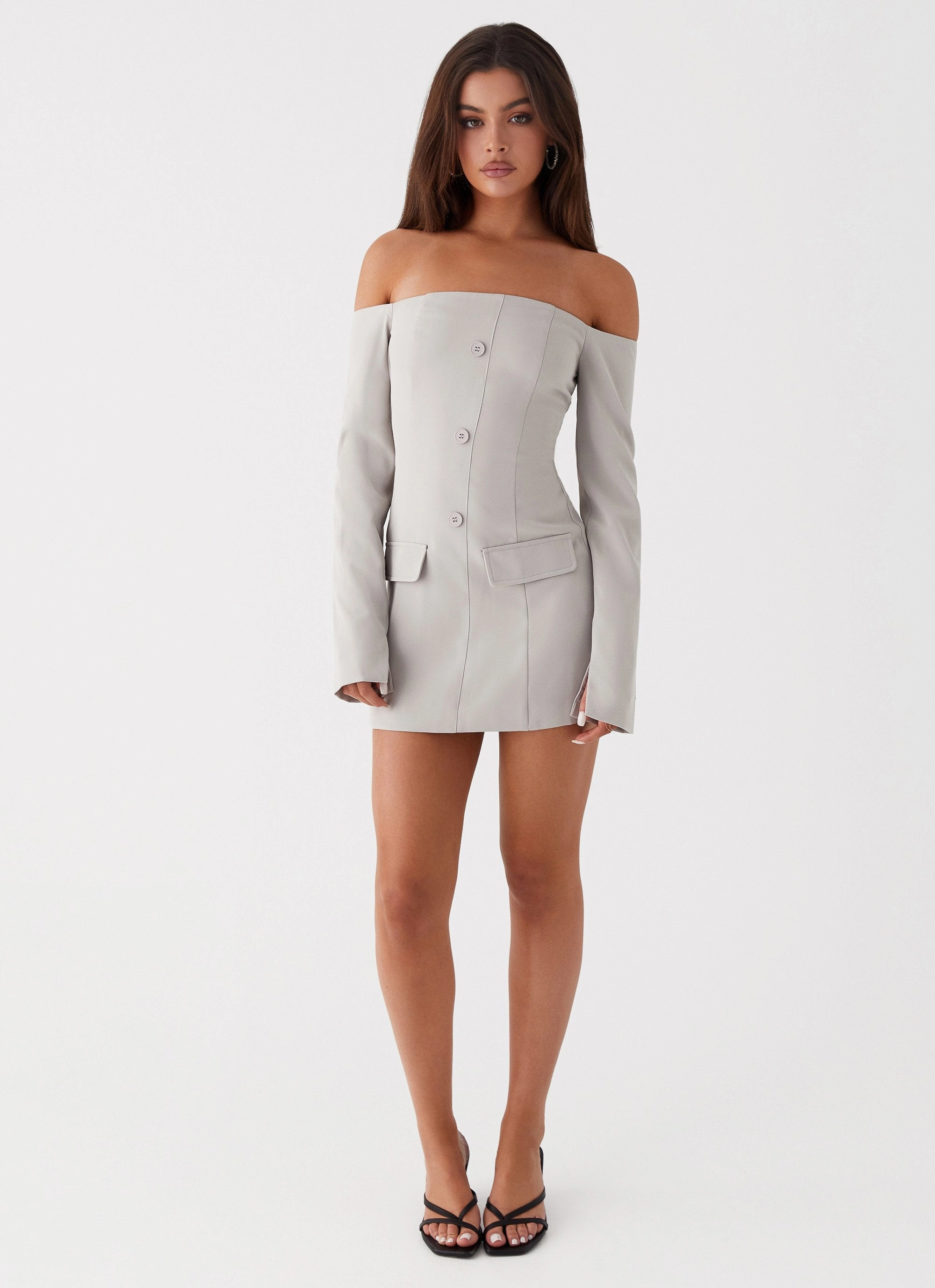 Dominique Blazer Mini Dress - Grey Relaxed Waist Fit