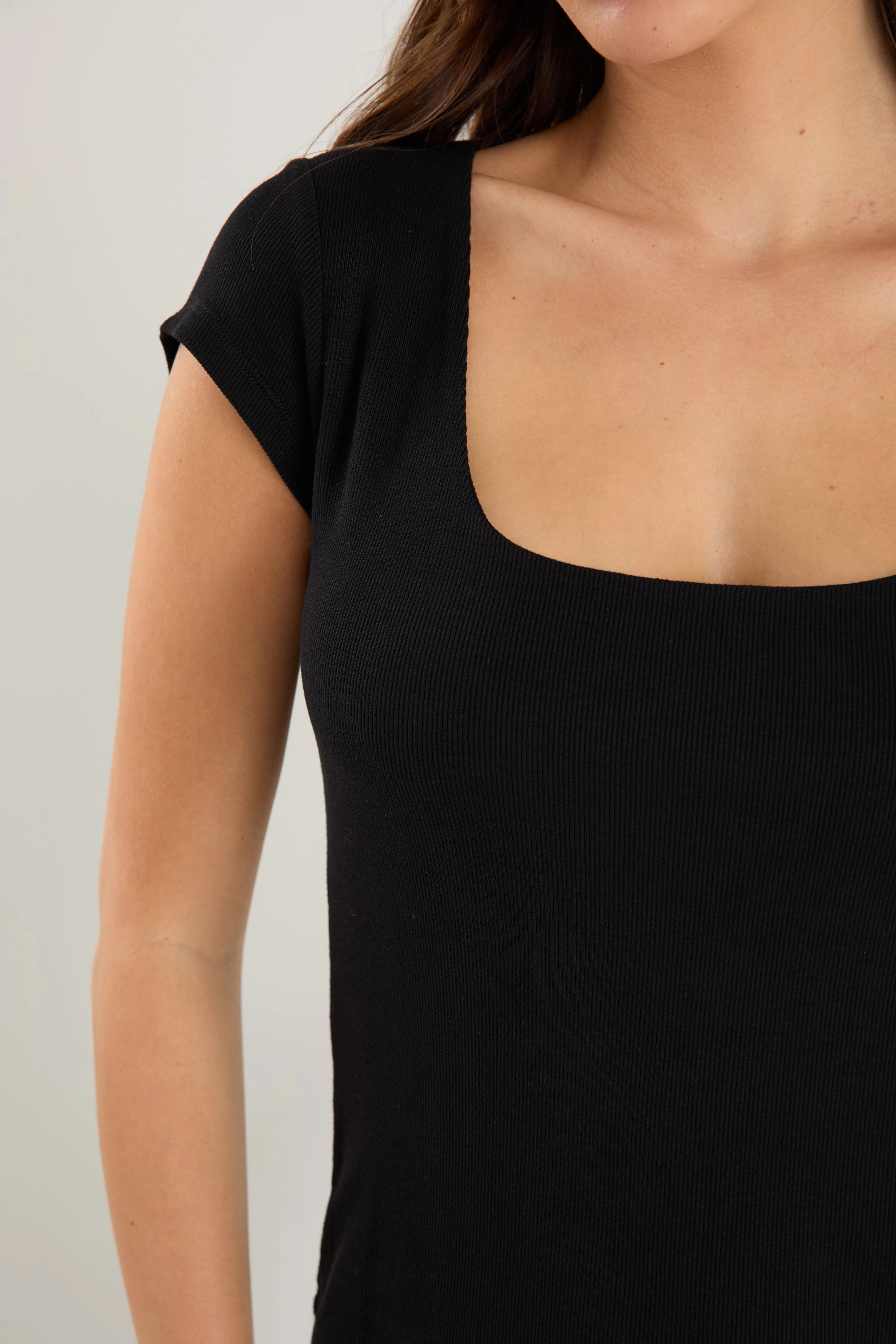 Definitive Black Cap Short Sleeve Square Neck Stretch Top AllDayComfort