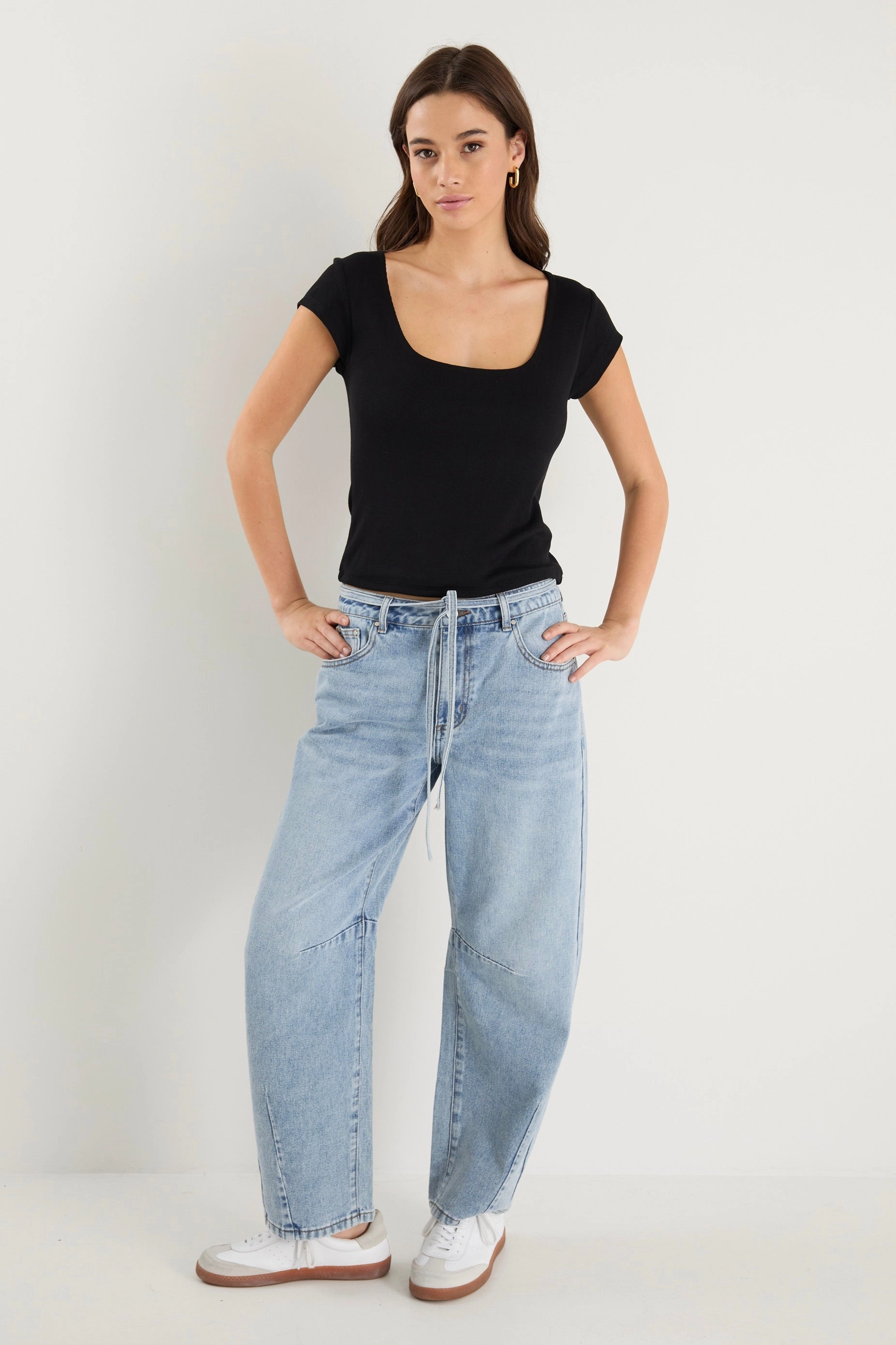 Definitive Black Cap Short Sleeve Square Neck Stretch Top Compact TravelFriendly Design HypoallergenicFabric