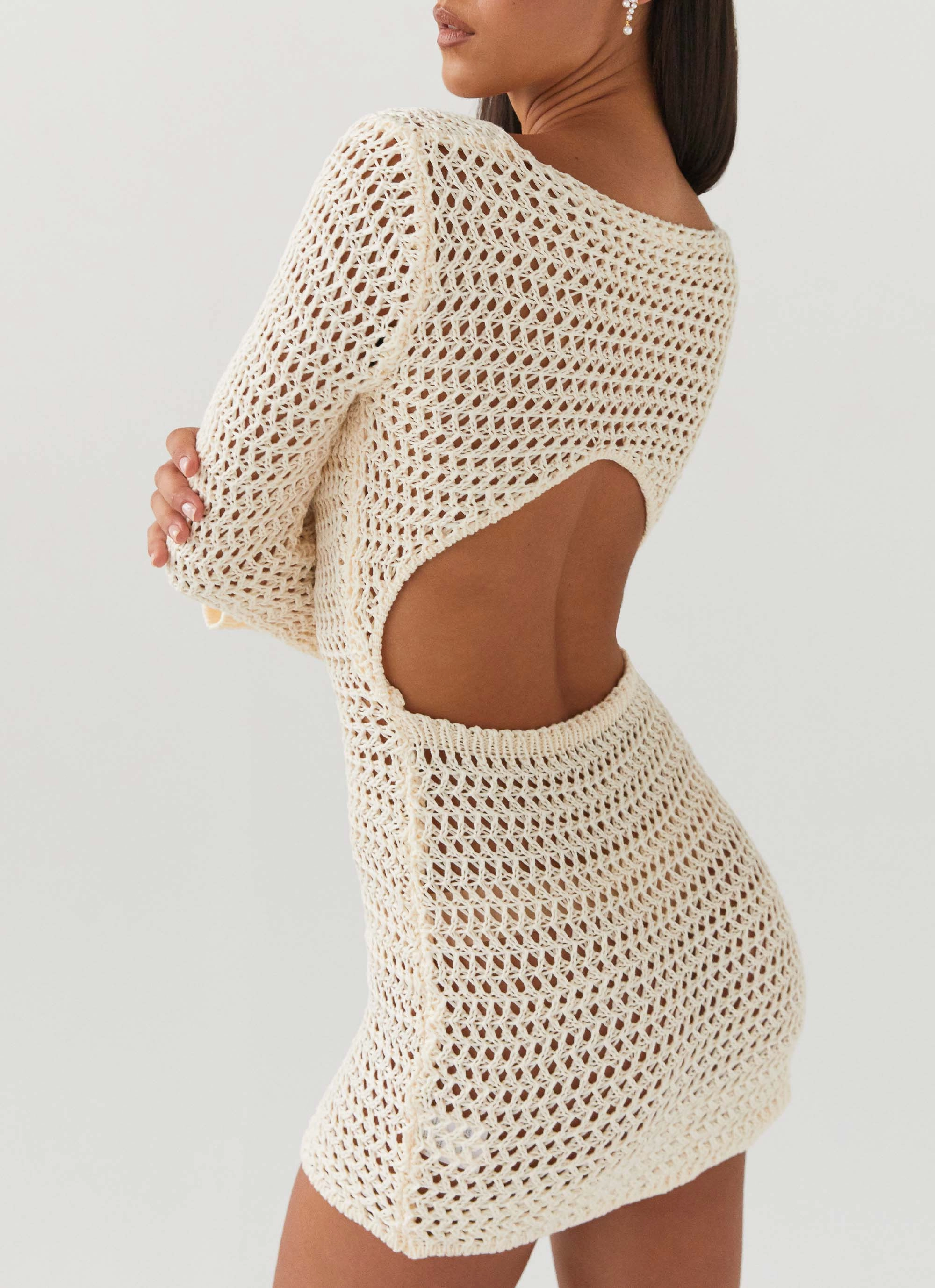 Flexible Waist Quick Drying Down For The Ride Crochet Mini Dress - Ivory