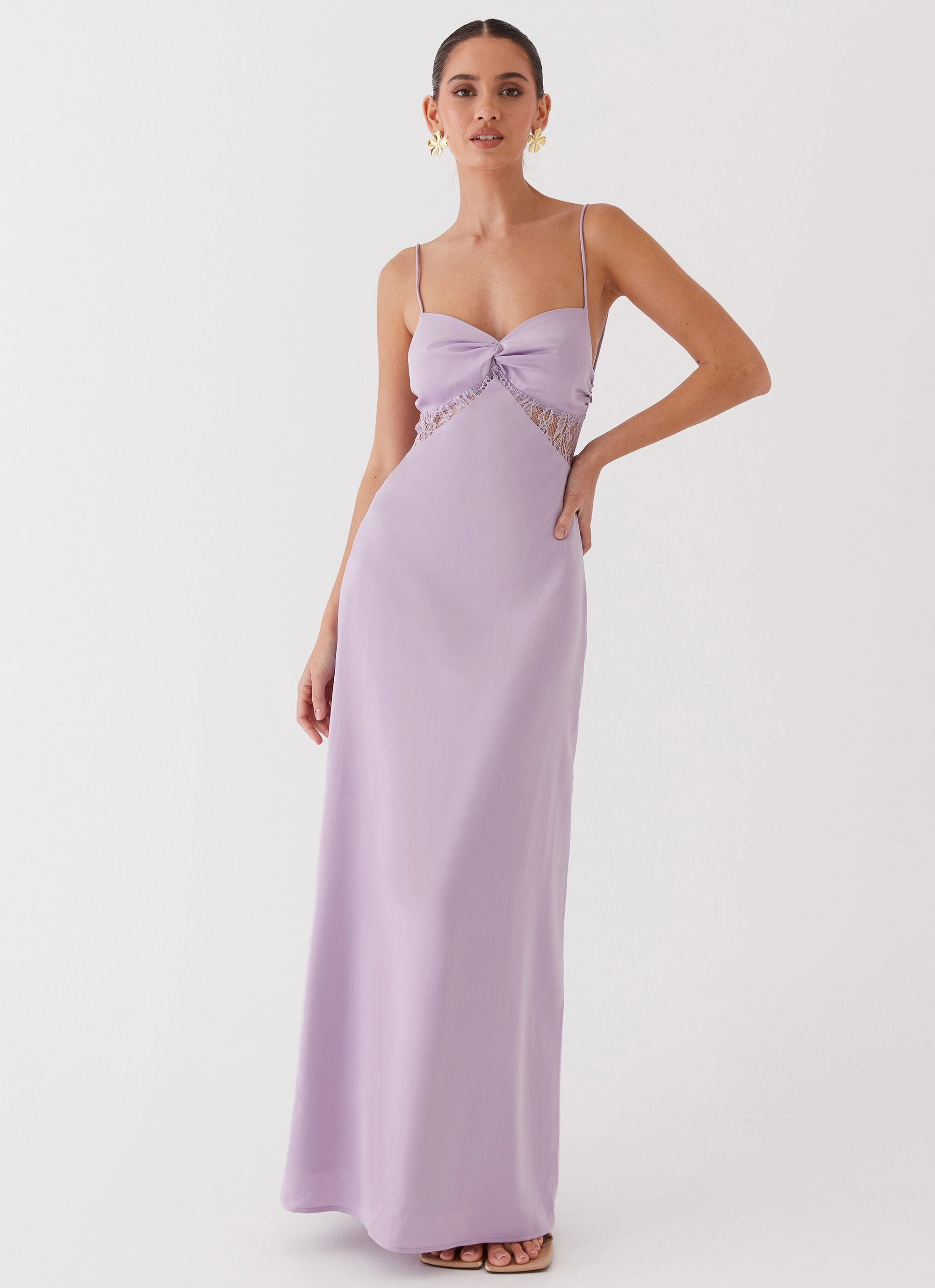 Dream Sight Lace Satin Maxi Dress - Lilac Sharp Finish Travel Vibe
