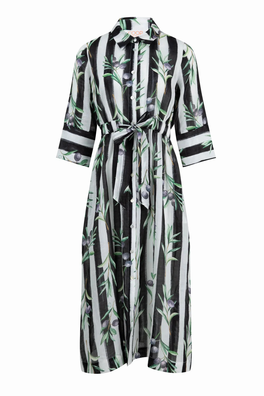 Fitted Style Stripe A Pose Black Striped Olive Print SS Midi Shirt Dress
