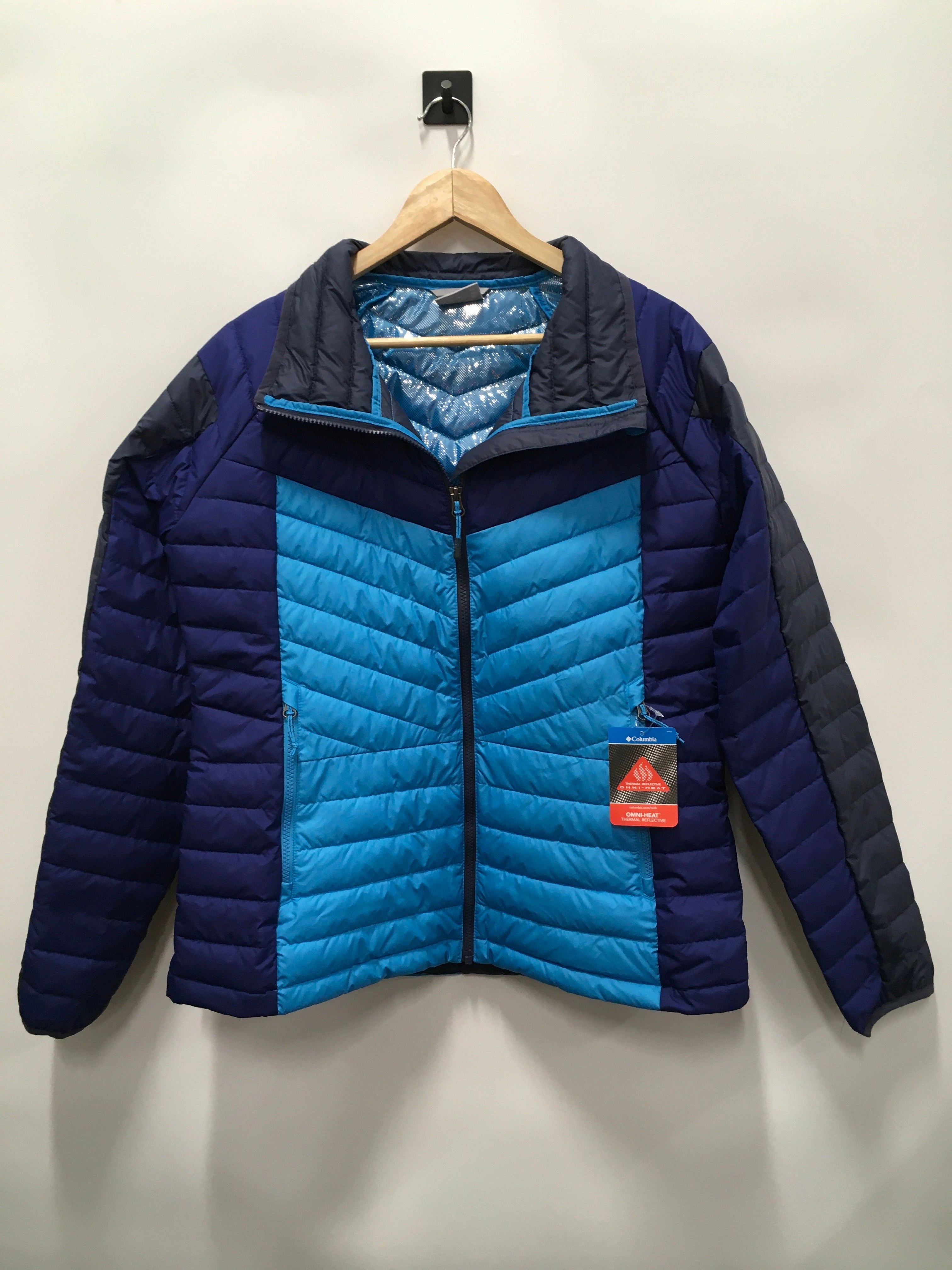 Navy Jacket Puffer & Quilted Columbia, Size Xl Full Length Zipper Closure WindproofDesign
