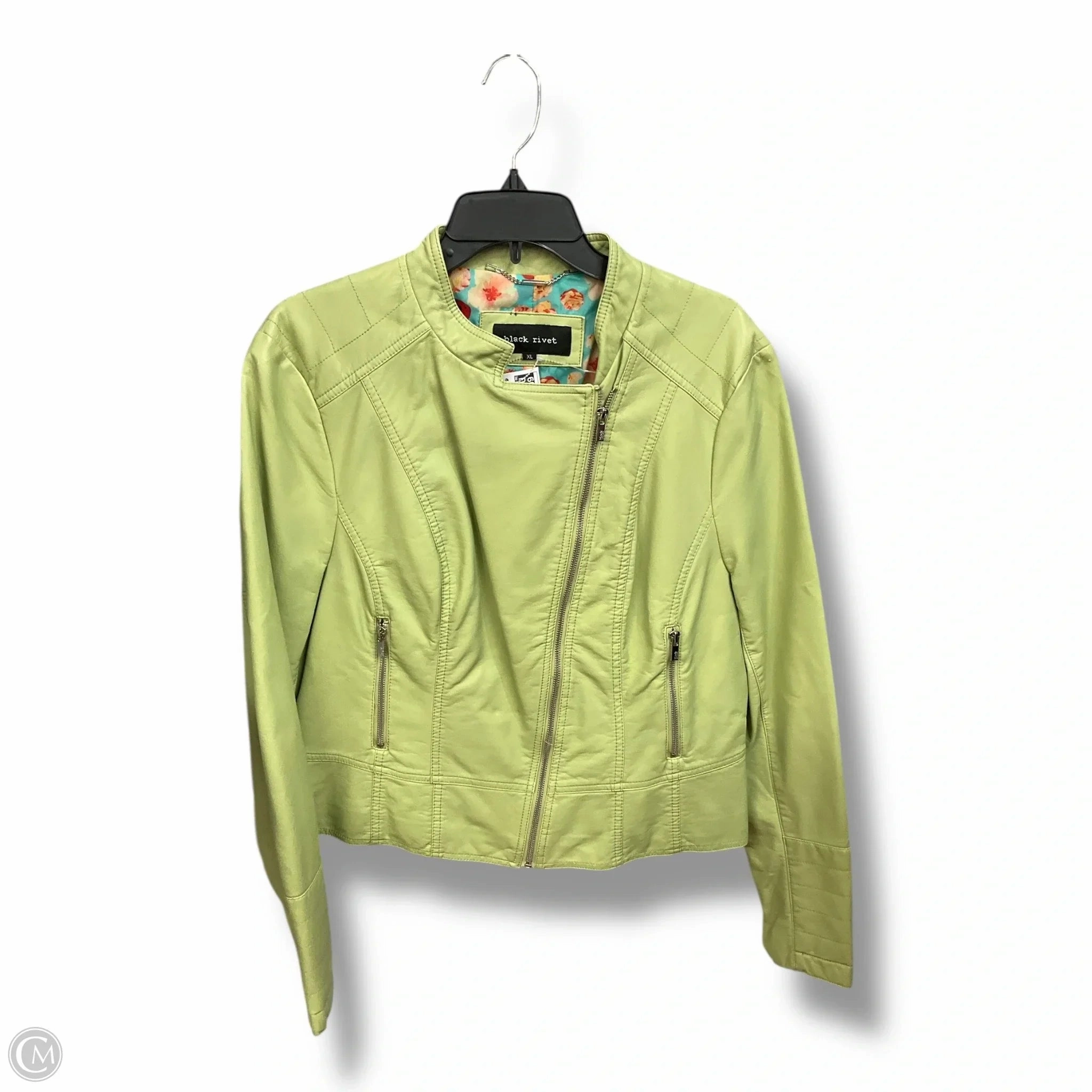 Jacket Leather By Black Rivet In Green, Size: Xl Adjustable Hem Flexible Waistband