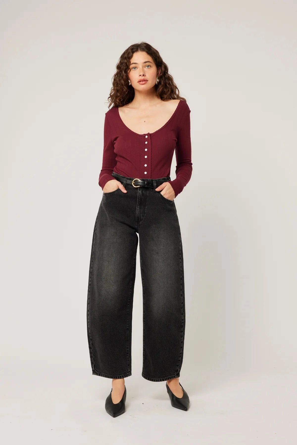 Gigi 80s Black Mid Barrel Jean Quick Comfort Chilly Wear