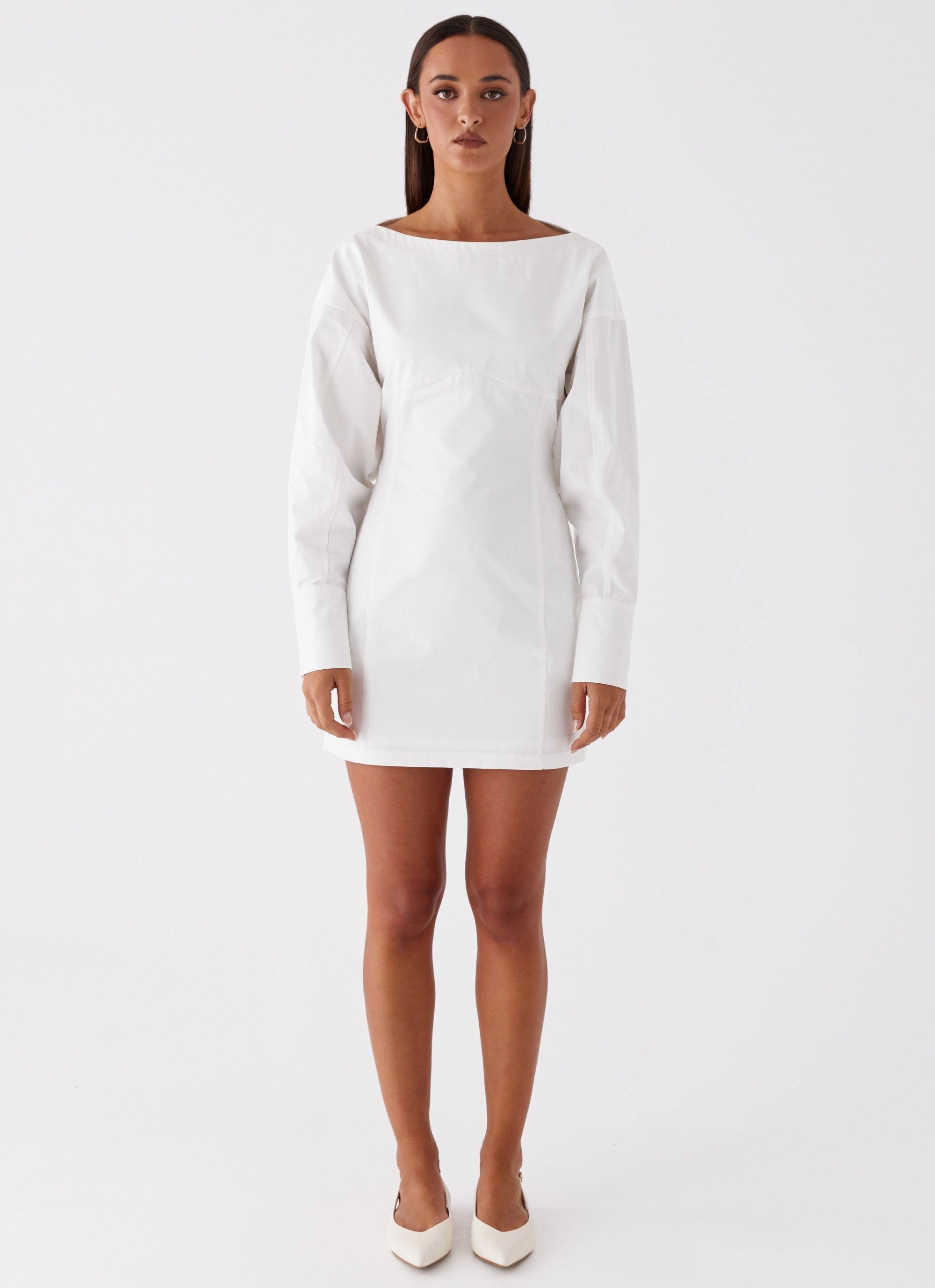 Dynasty Shirt Mini Dress - White Lightweight Comfort