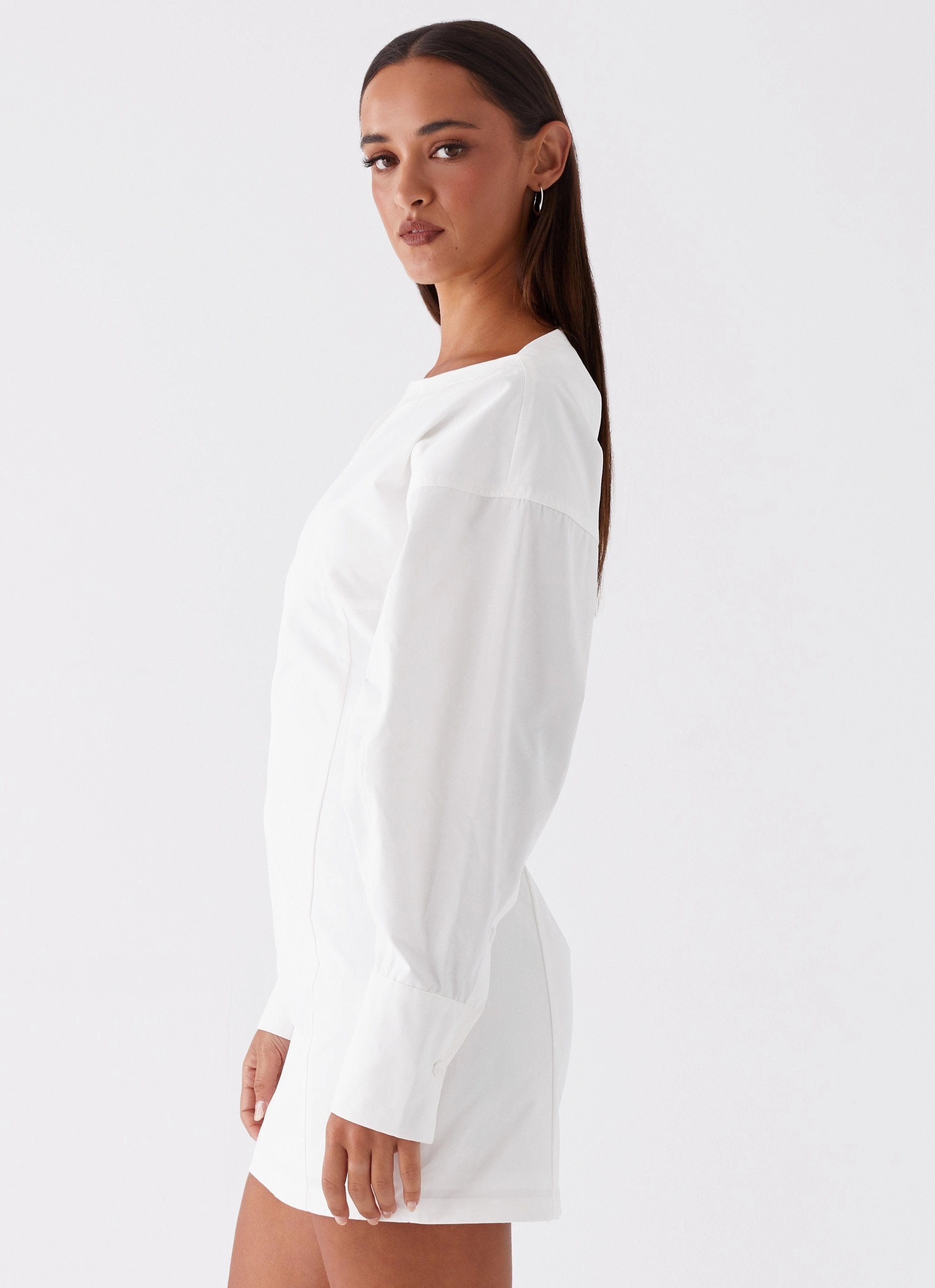 Fall Flow Neutral Base Dynasty Shirt Mini Dress - White