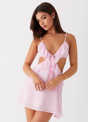 Polly Ruffle Mini Dress - Pink Day Magic Noble Glow
