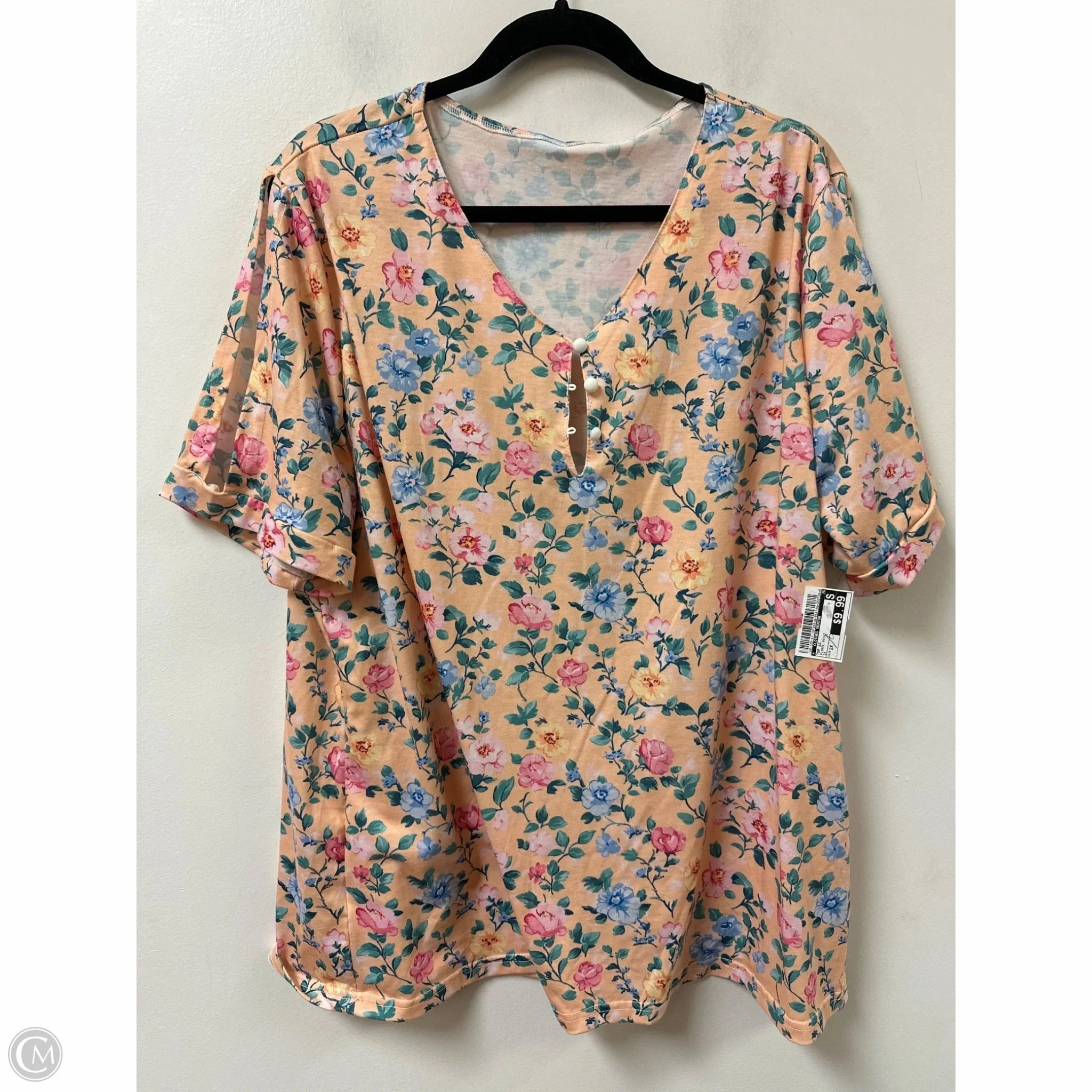 Top Short Sleeve By Clothes Mentor In Floral Print, Size: 2x color blocking Standard Body Fit
