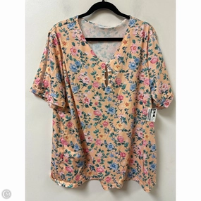 Top Short Sleeve By Clothes Mentor In Floral Print, Size: 2x color blocking Standard Body Fit