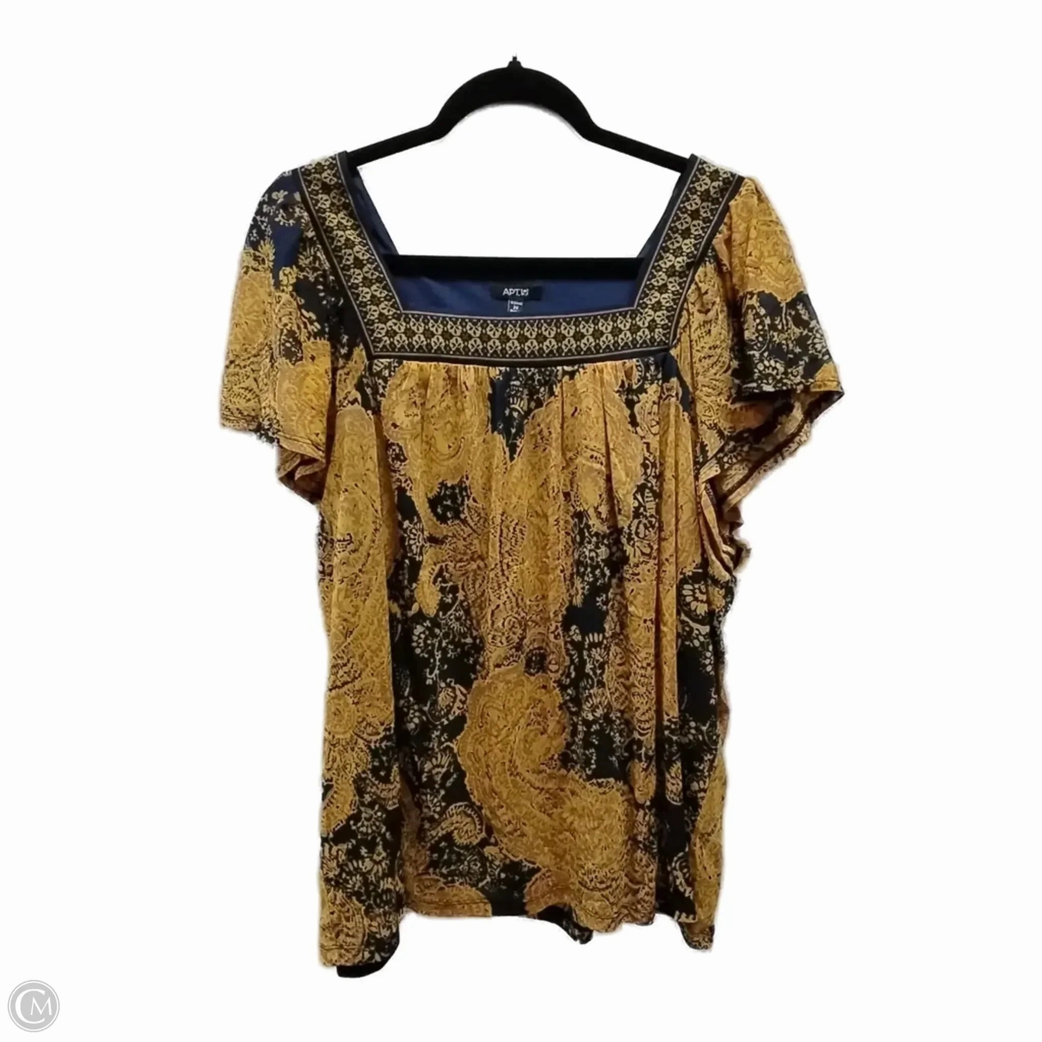 safe for skin Seasonal top Top Short Sleeve By Apt 9 In Blue & Gold, Size: 2x