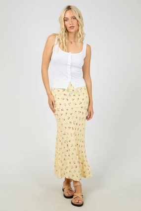 Birdie Yellow Floral Maxi Skirt High low hem
