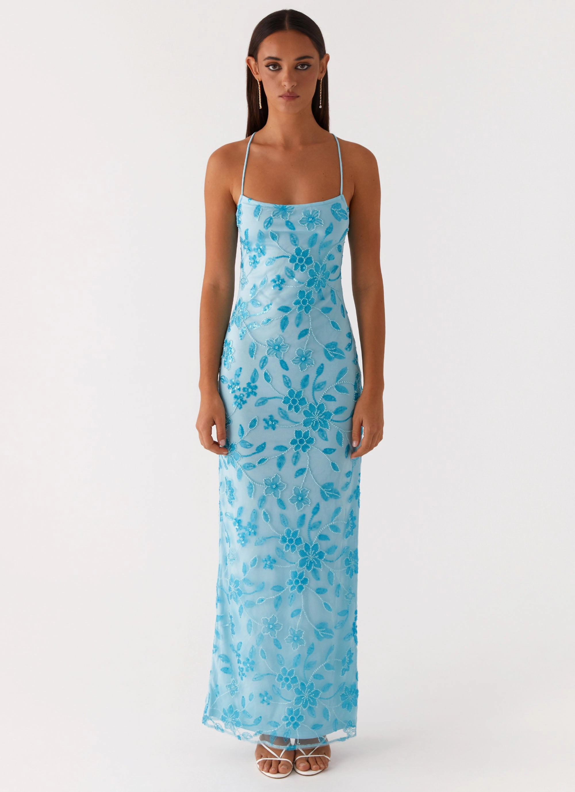Bright Lights Beaded Maxi Dress - Blue Floor-Length