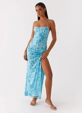 Dual Tones Bright Lights Beaded Maxi Dress - Blue
